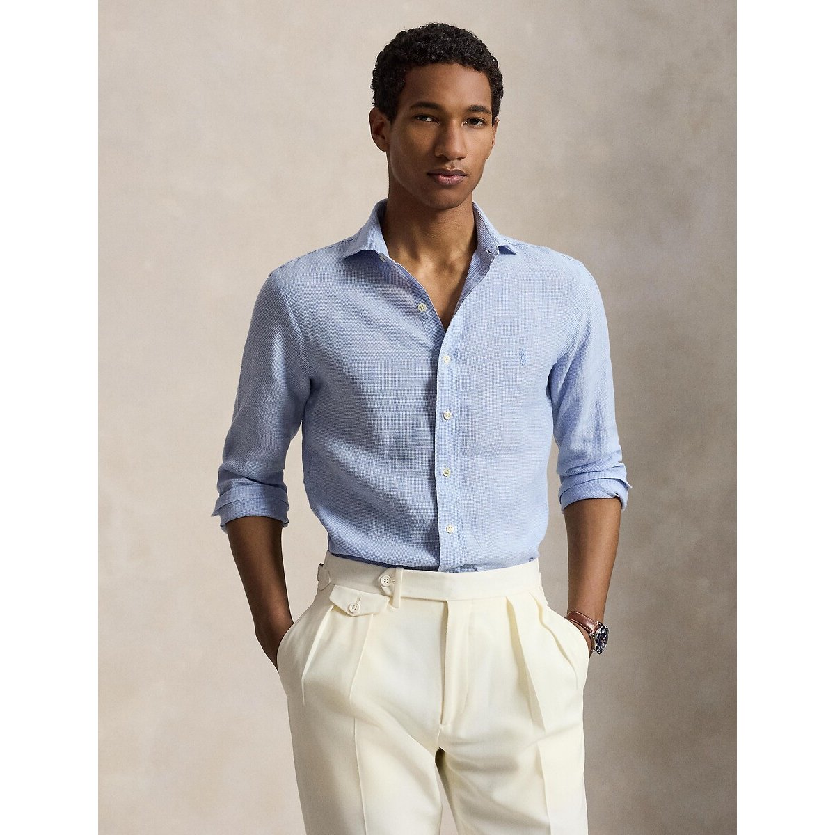 Camisa de lino, Custom Fit azul/blanco, POLO RALPH LAUREN