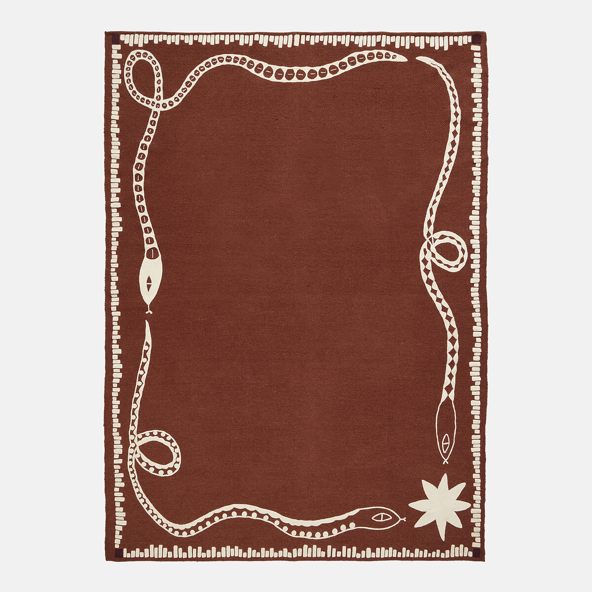 Tapis tissé plat, laine mélangée, motifs serpents brodés, ROCCO terracotta/écru, LA REDOUTE INTERIEURS