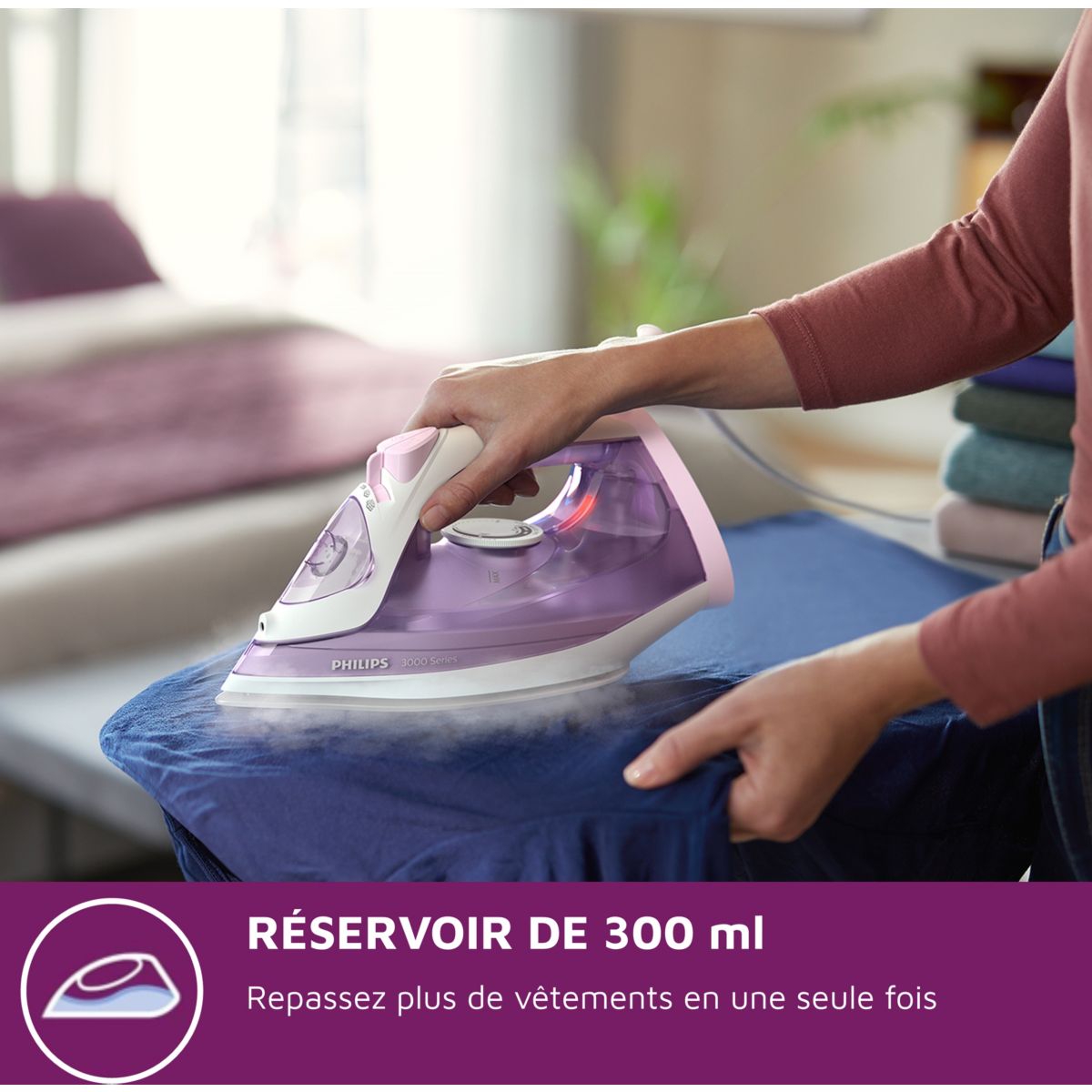Fer à repasser DST3010/30 fer à vapeur Série 3000 mauve et blanc, 2000W rose, PHILIPS