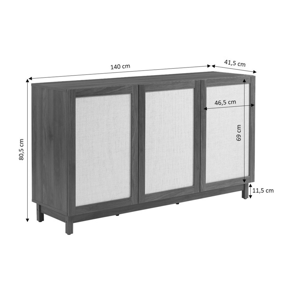 Buffet 3 portes en bois L140cm- ESTELA bois foncé, DRAWER
