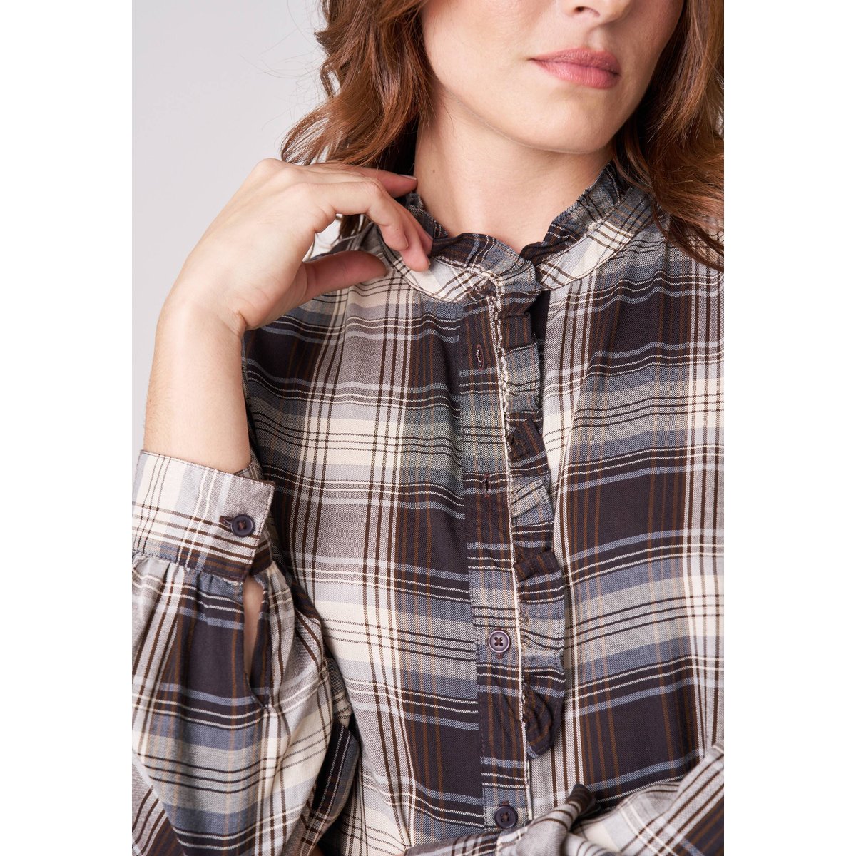 Chemise femme à carreaux en 100% coton FANETTE brown, DEELUXE