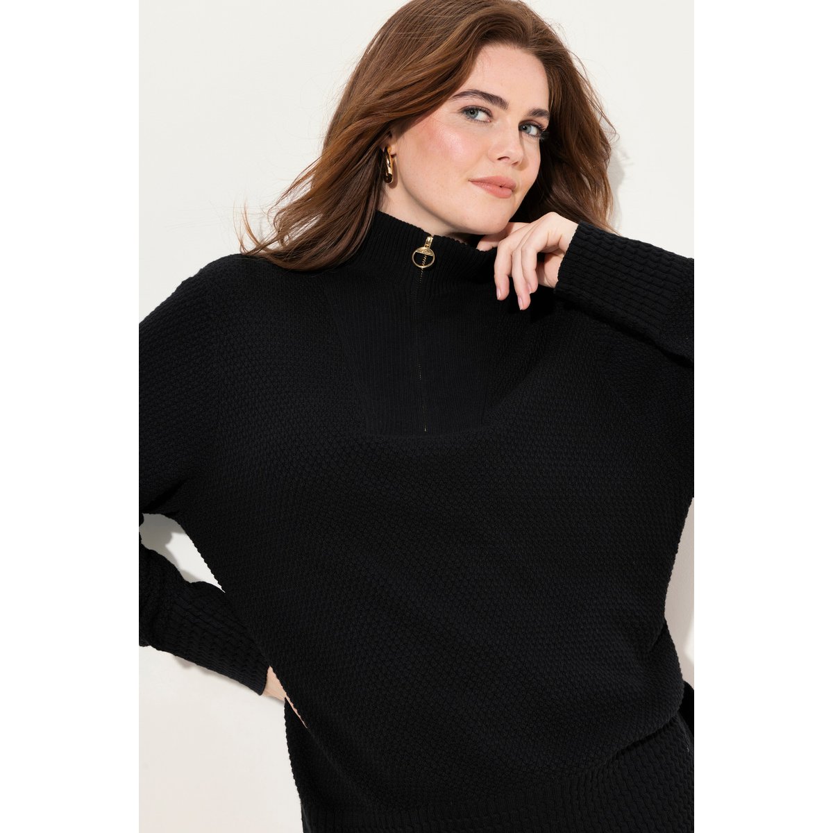 Pull camionneur en maille, col montant noir, ULLA POPKEN
