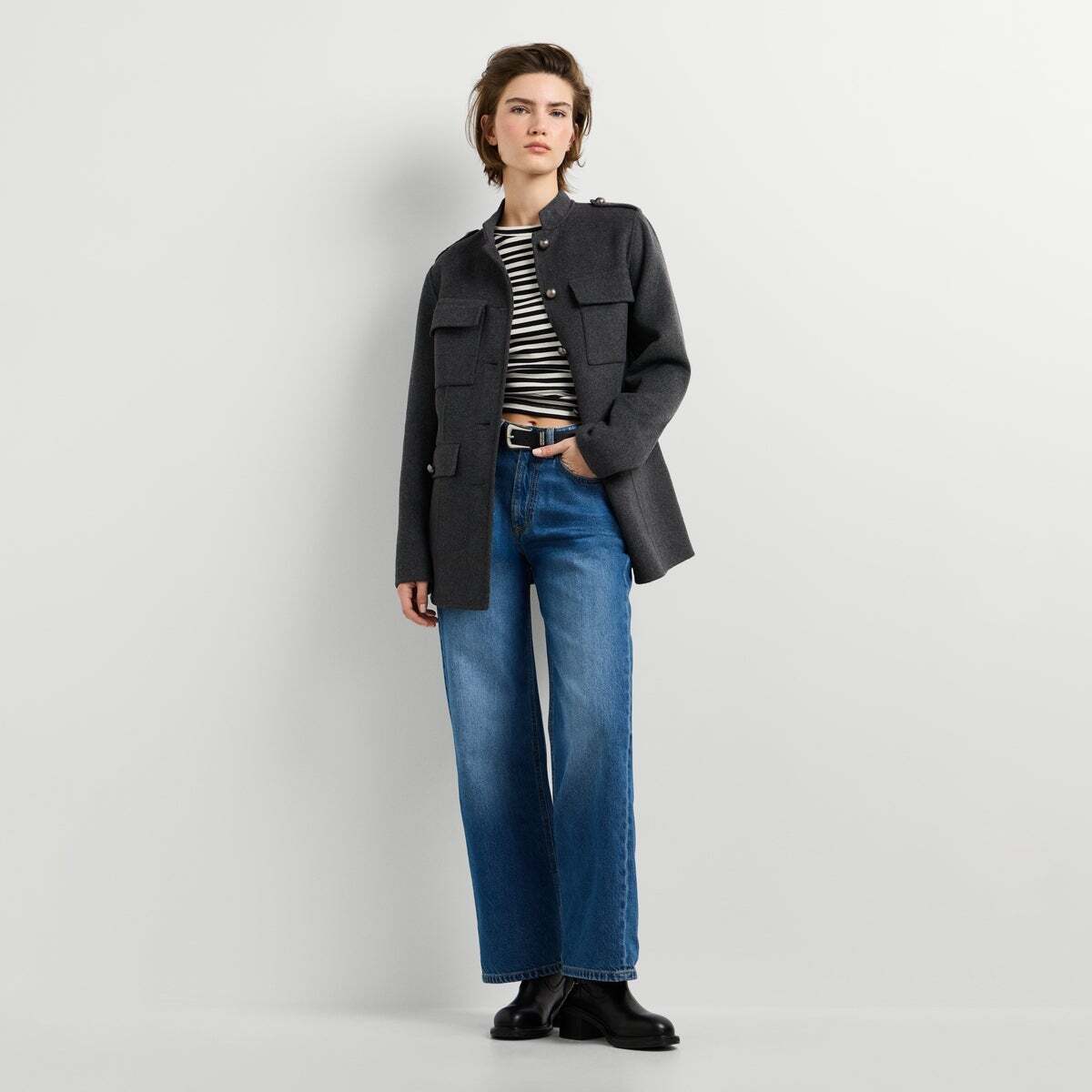 Veste Militaire En Laine gris foncé chine, PEPE JEANS