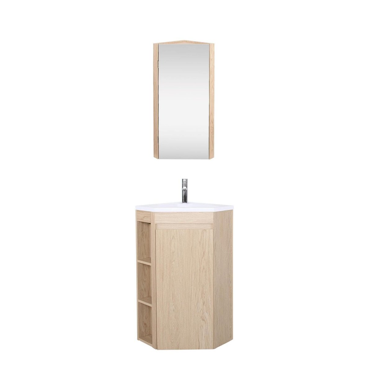 Meuble d'angle sur pieds avec vasque, robinet et armoire de toilette SORRENTO décor chêne, MOB IN