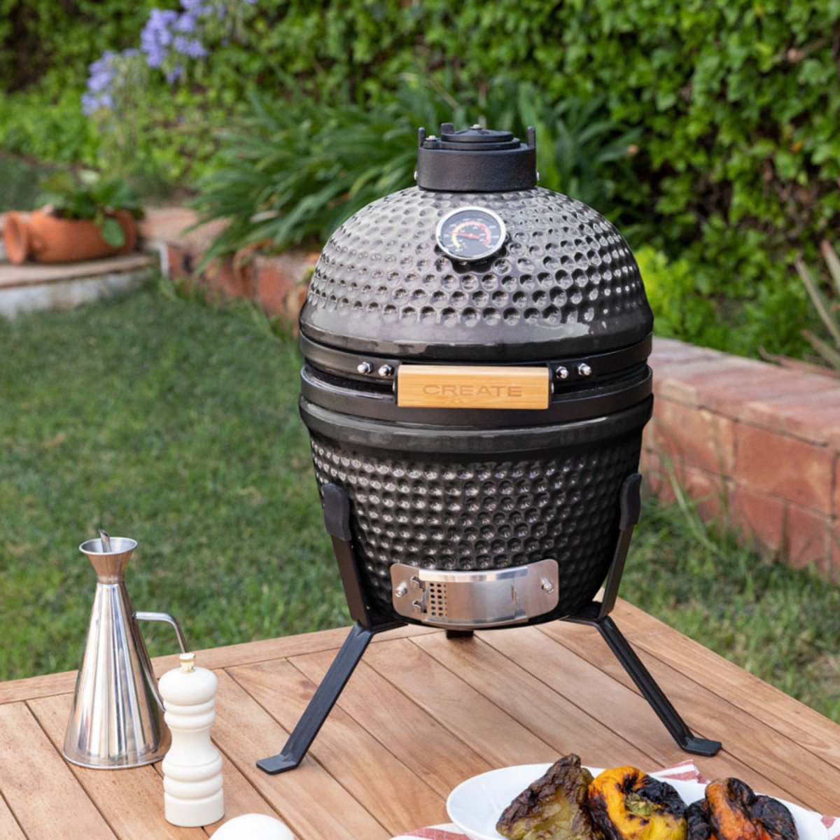 Barbecue fumoir en céramique BBQ KAMADO noir, CREATE