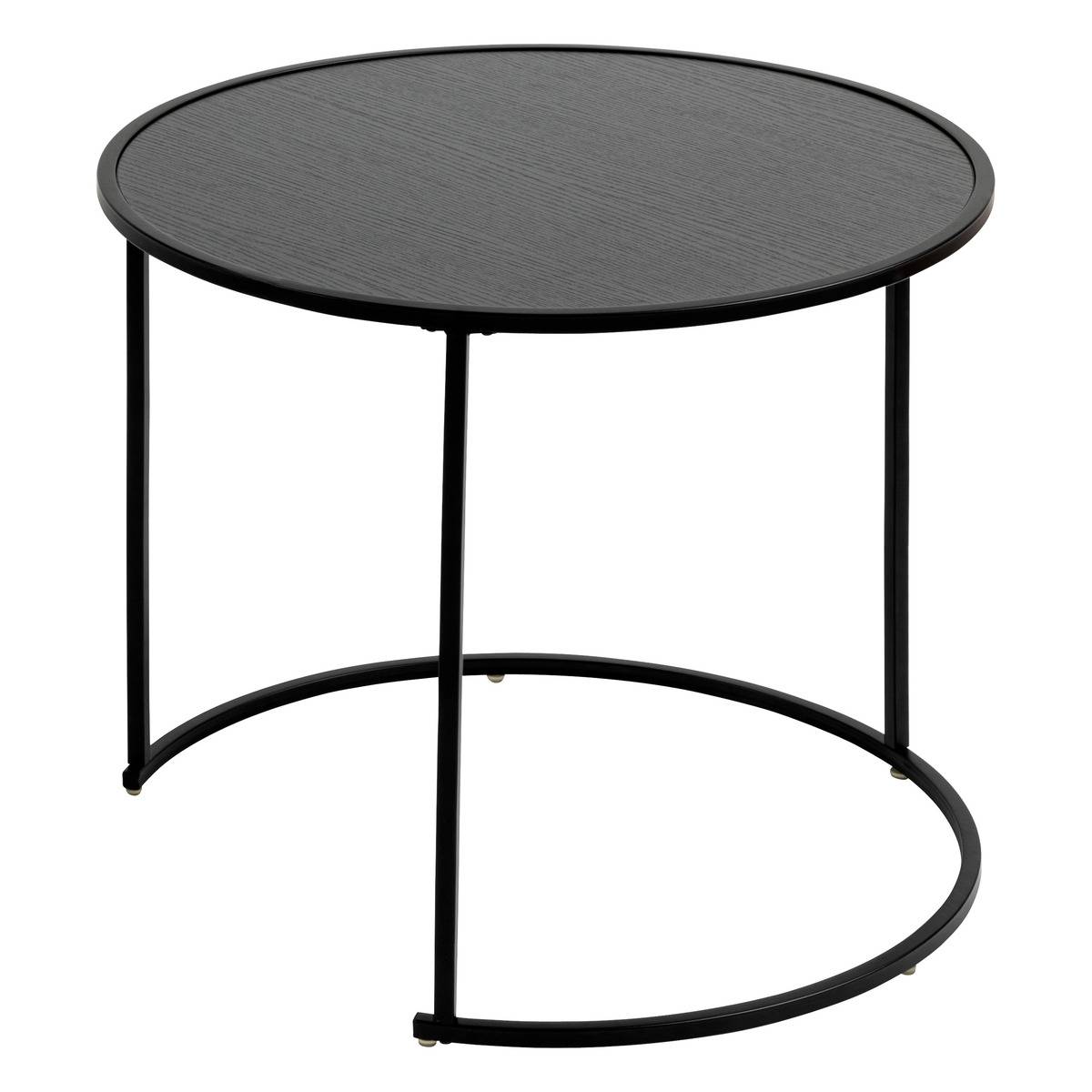 Lot de 3 tables gigognes en métal plateau effet bois NOAN noir, ATMOSPHERA