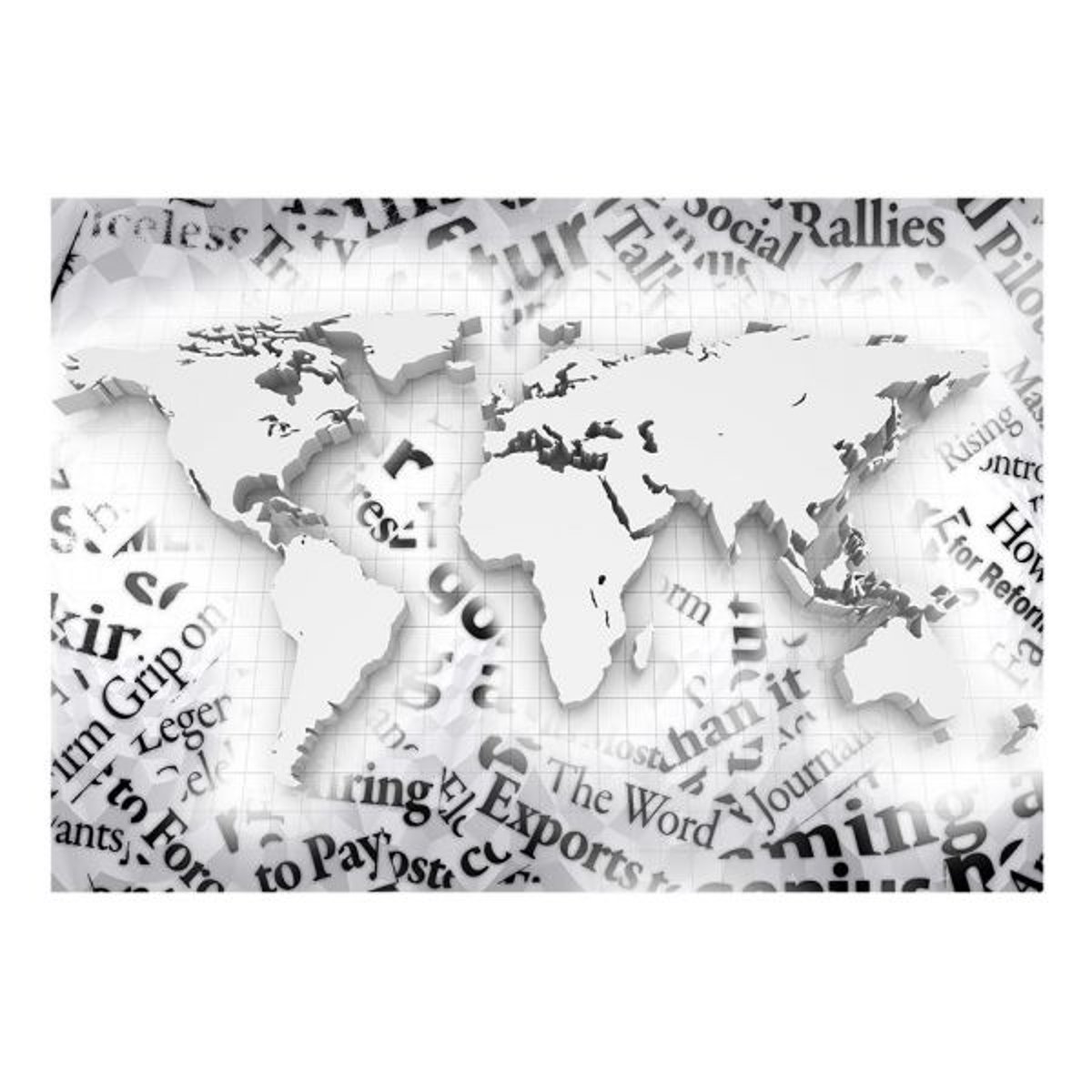 Papier peint intissé panoramique Carte du monde The world of newspapers noir, EDEN
