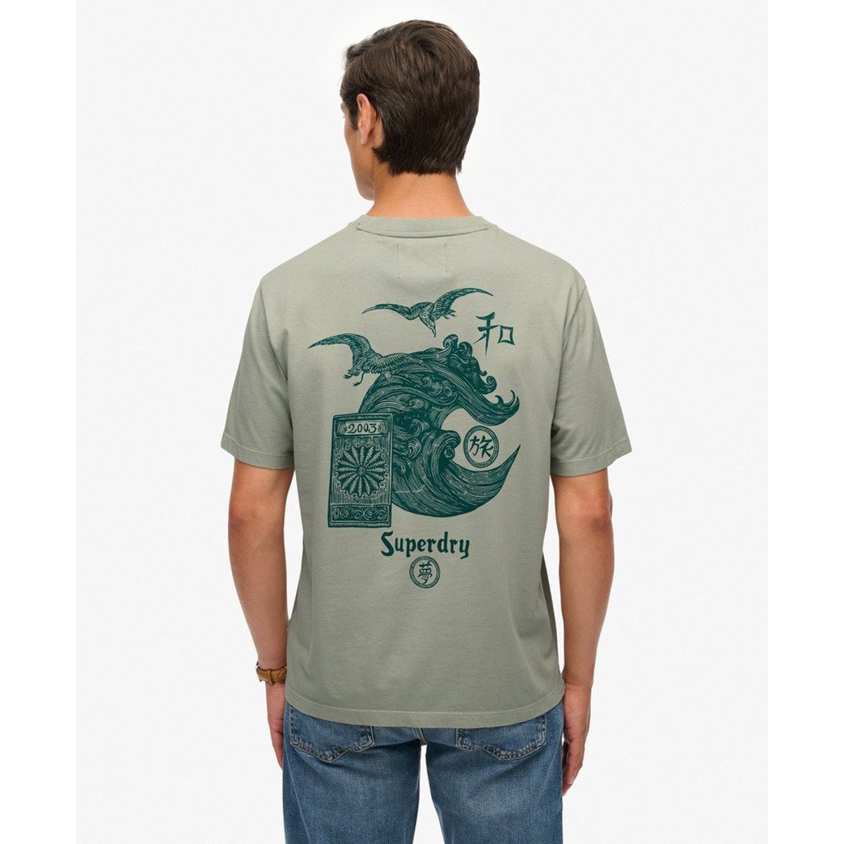T-Shirt Ample Tokyo Narrative gris ardoise, SUPERDRY