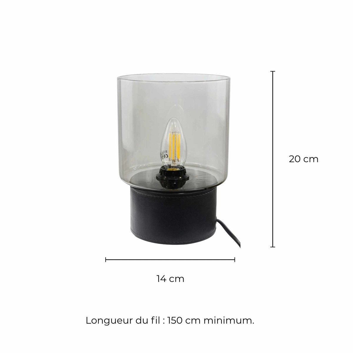 Lampe à poser aspect cuir et verre, ACOREL noir, C-CREATION