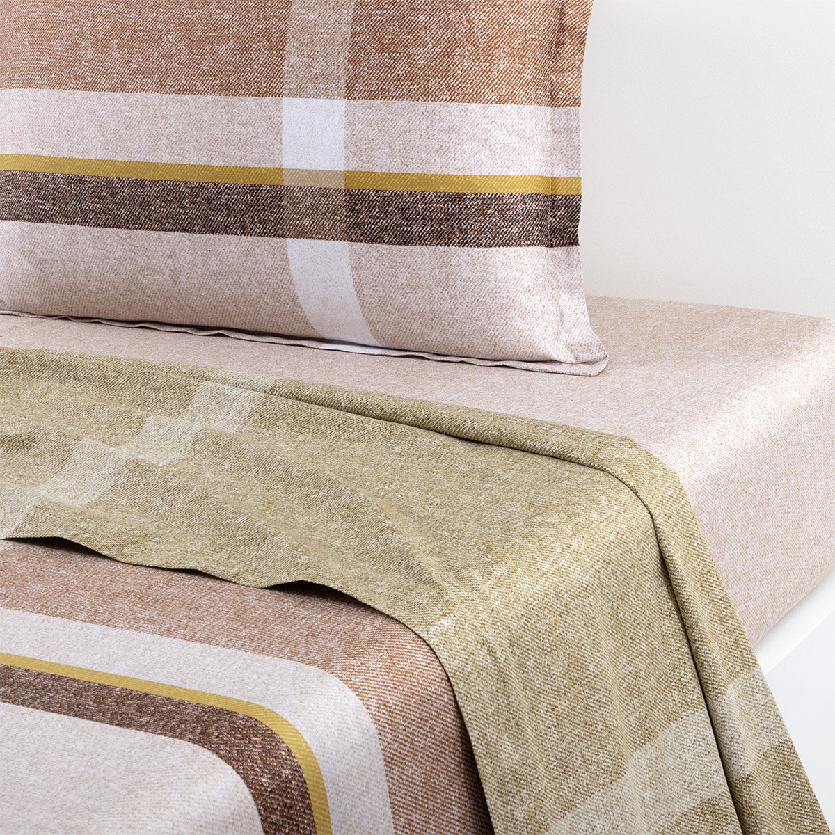 Drap plat en satin de coton marron, LOOMIS multicolore, BOSS HOME