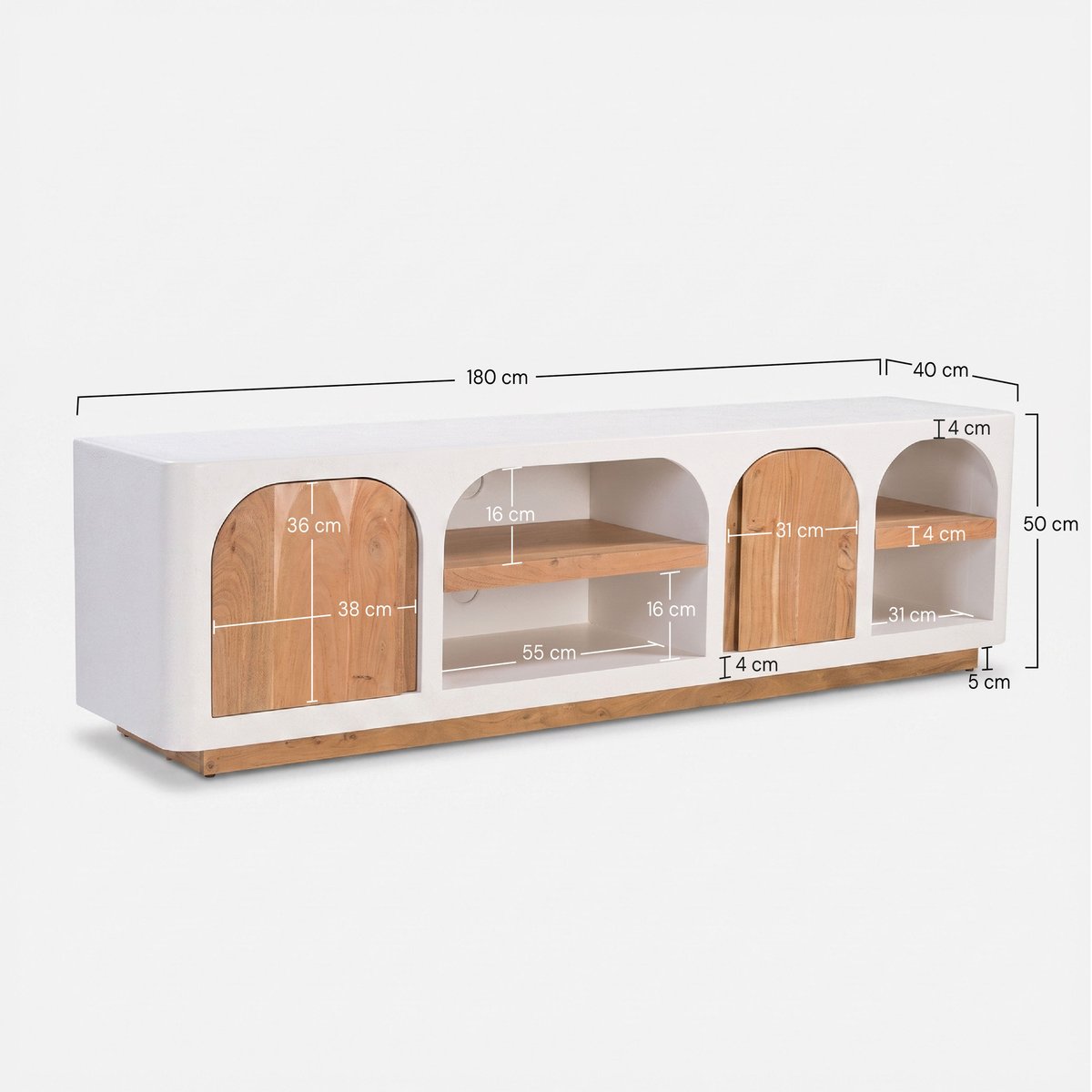 Meuble TV en plâtre 180 cm - FIRA blanc cassé, MAISON PAVANE