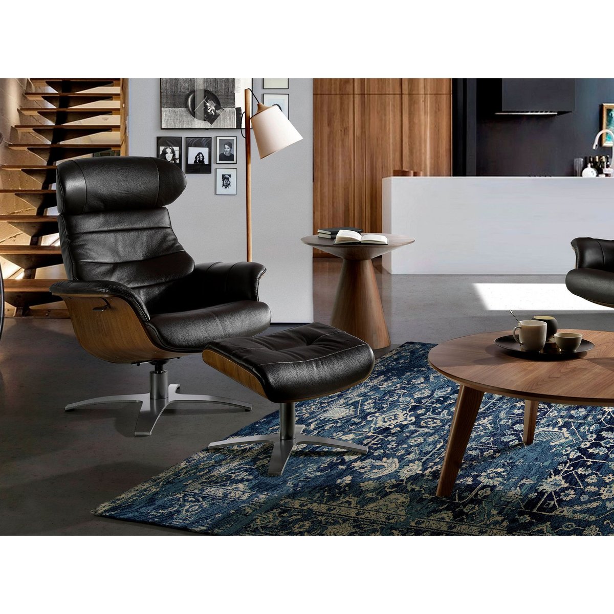 Fauteuil pivotant en cuir brun | gris anthracite, ANGEL CERDA
