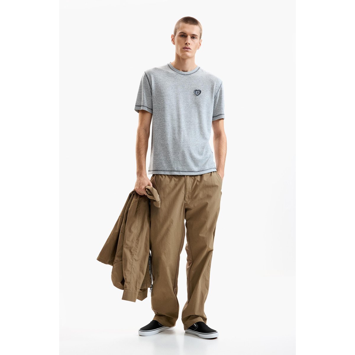T-shirt basique en maille gris, DESIGUAL