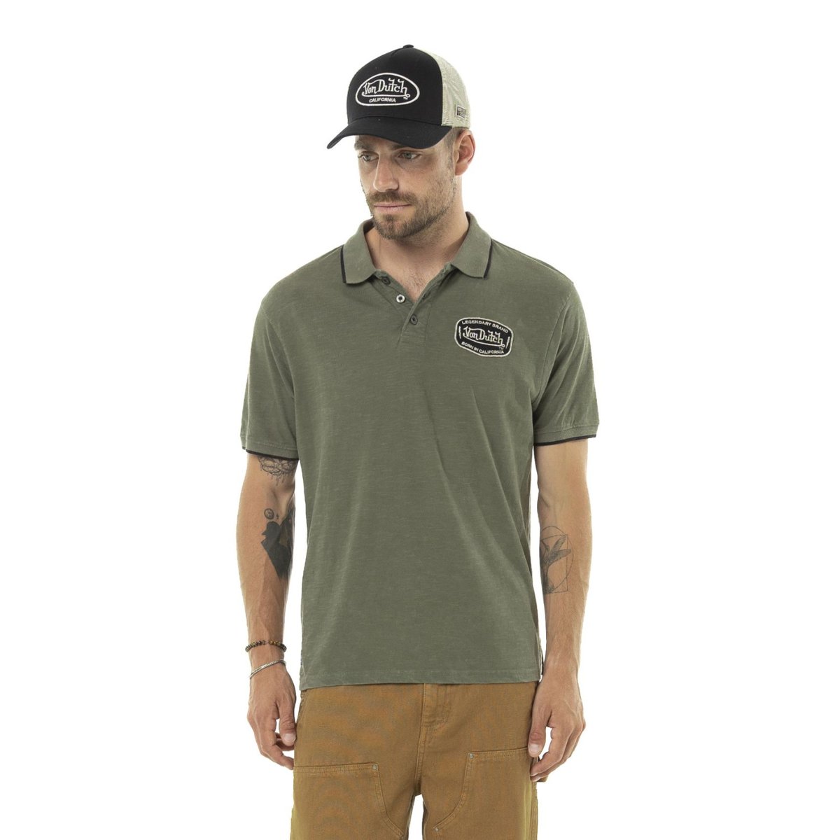 Polo coton EAGLE kaki/noir/blanc, VON DUTCH