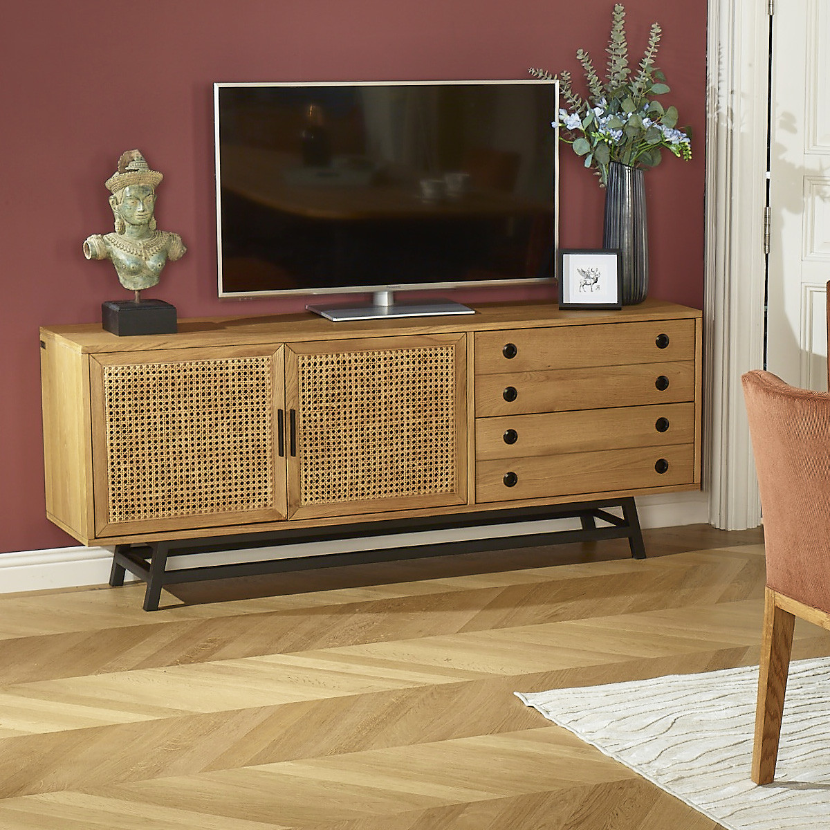 Buffet style scandinave en chêne 2 portes et 2 tiroirs LALALA beige, ROBIN DES BOIS