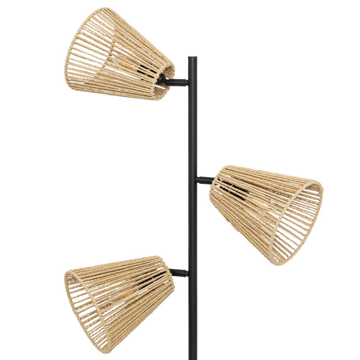 Lampadaire 3 bras orientables corde tressée GIADA beige, ATMOSPHERA