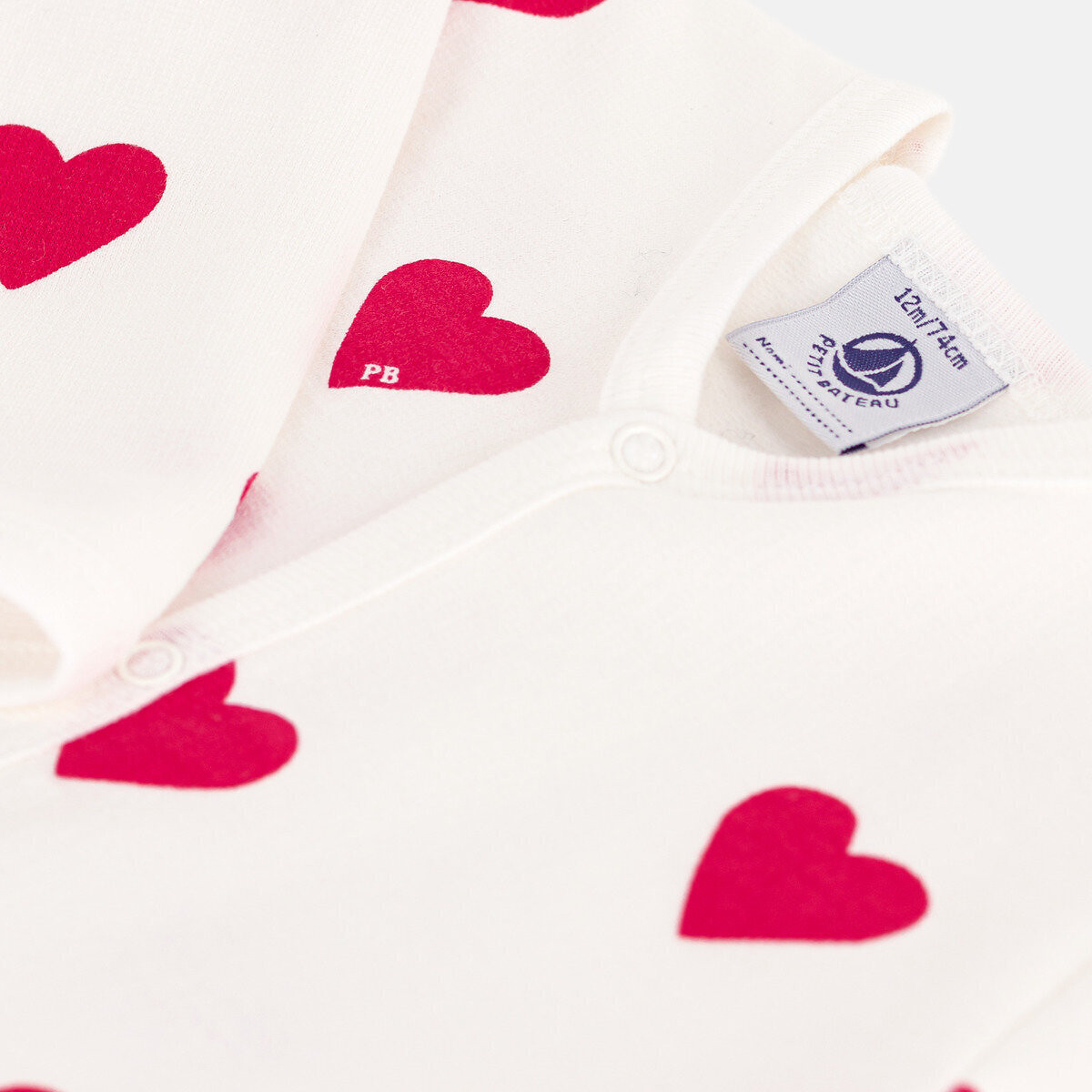 Pigiama in felpa garzata, con stampa a cuori fantasia cuore, PETIT BATEAU