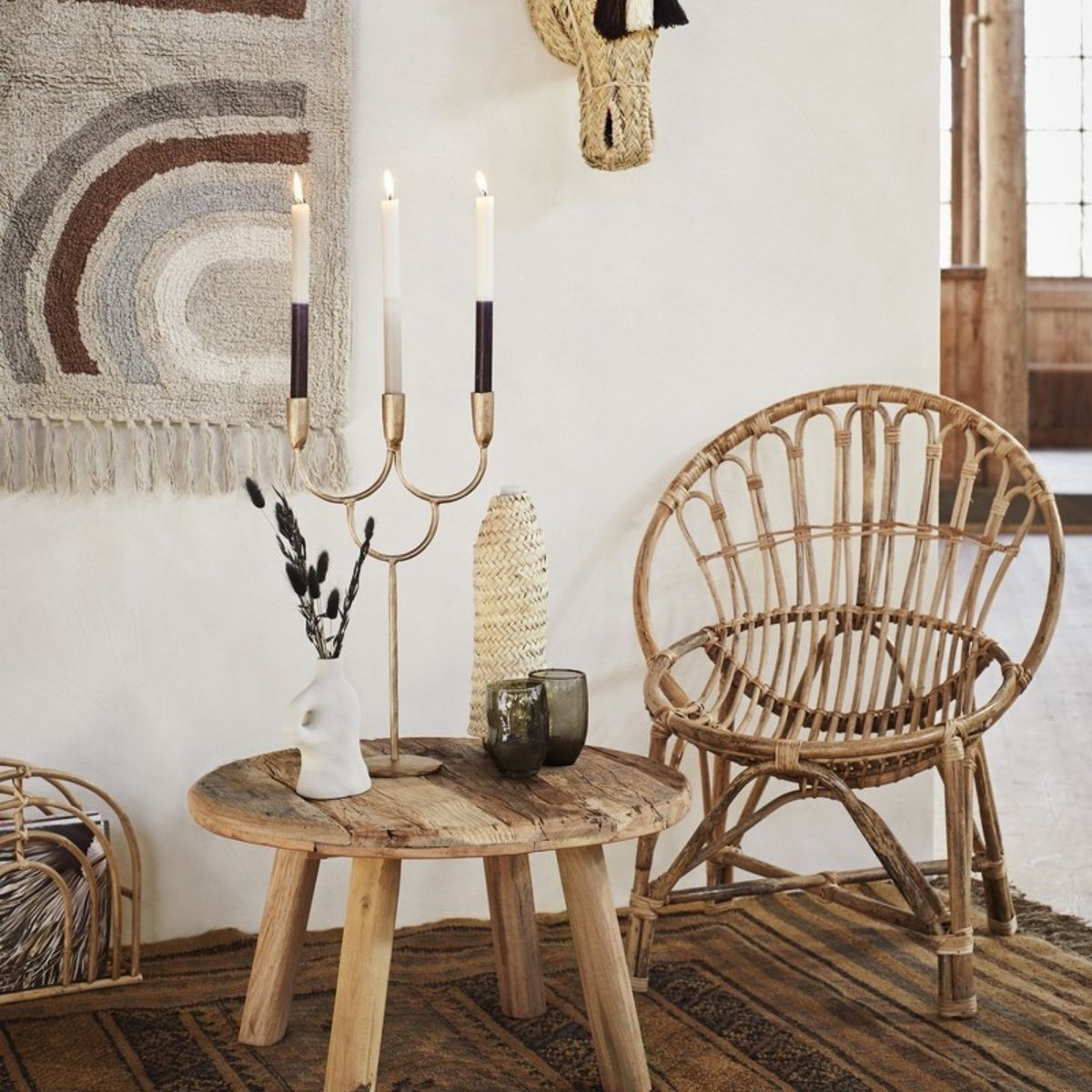 Table basse ronde bois recyclé bois clair, MADAM STOLTZ
