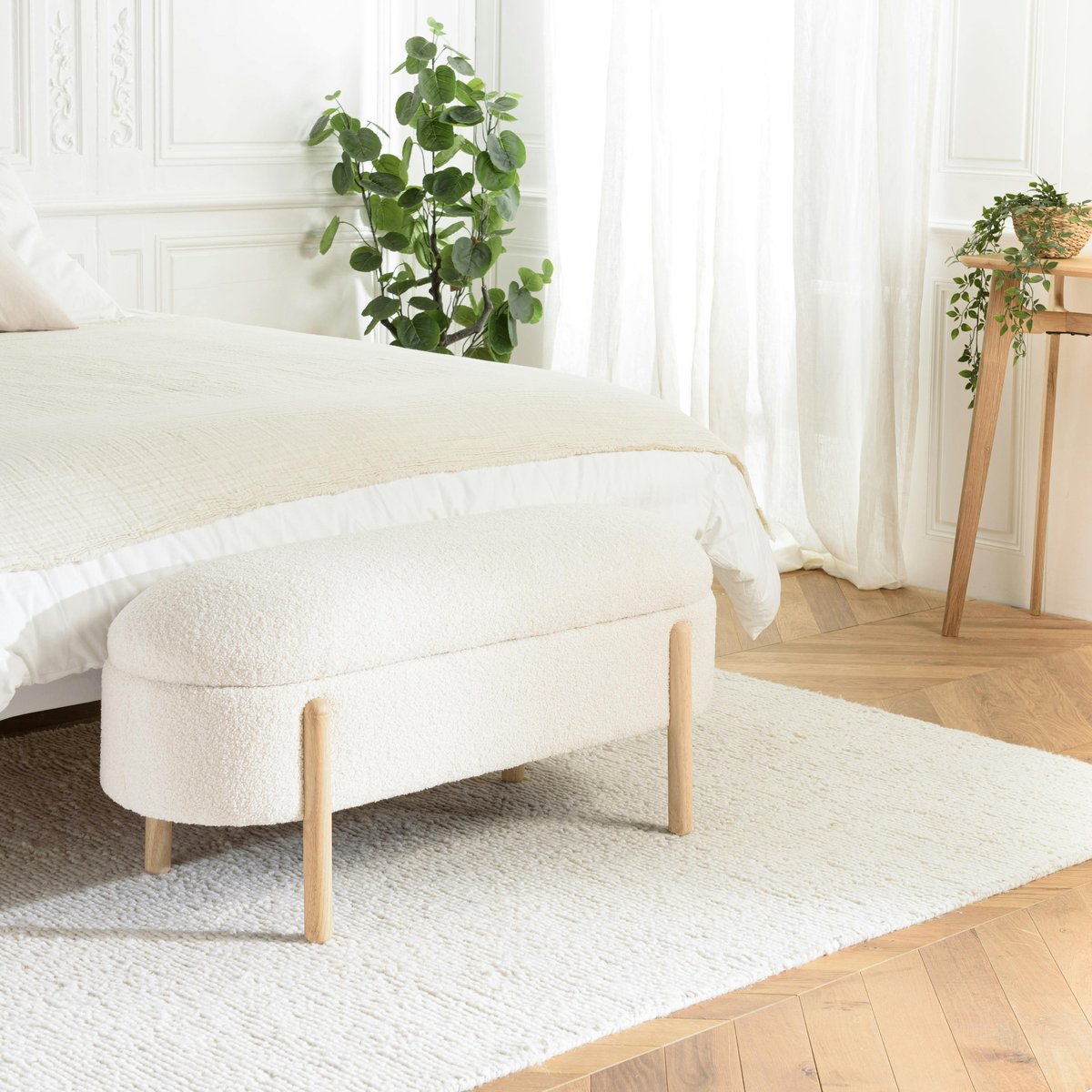 Banc forme arrondie avec rangement tissu écru COLOMBUS ecru, PIER IMPORT