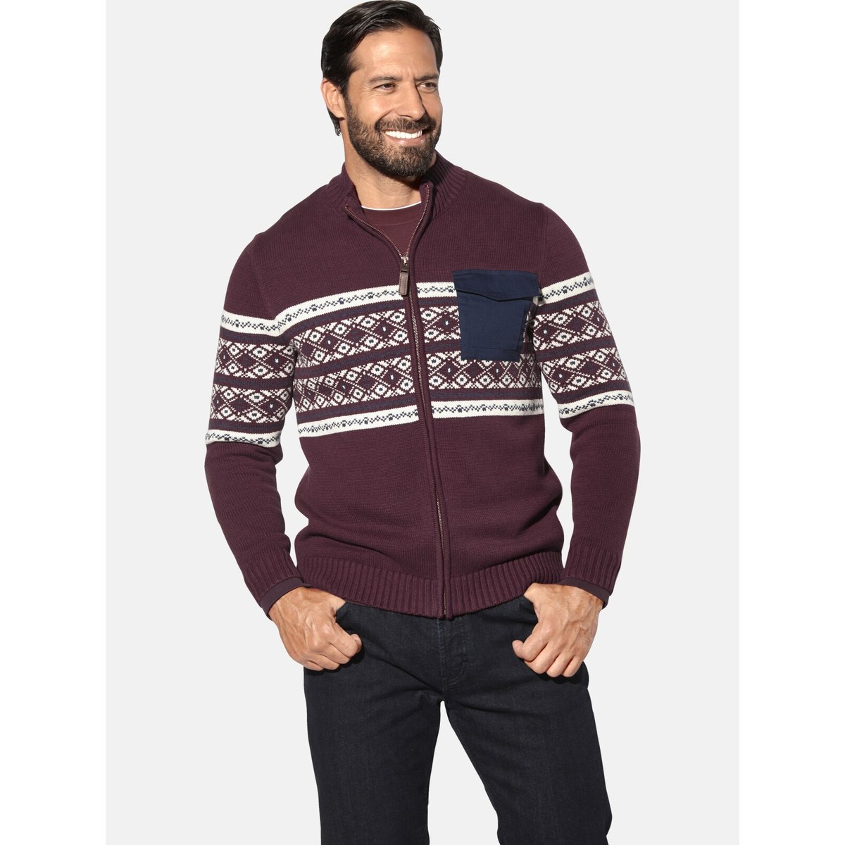 Gilet en maille BJORNSEN rouge foncé à dessin, JAN VANDERSTORM