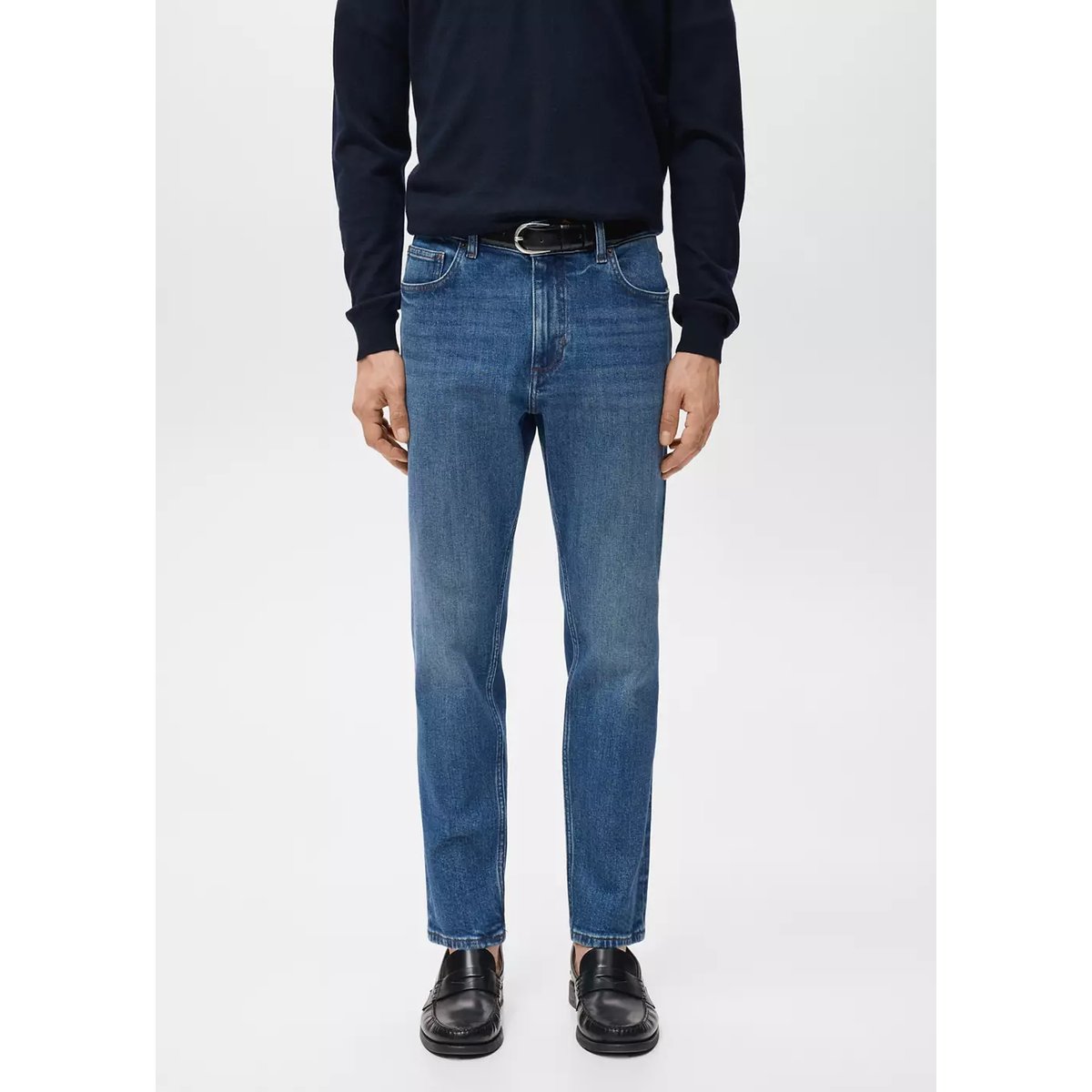 Jean Ben cropped tapered-fit bleu moyen, MANGO MAN
