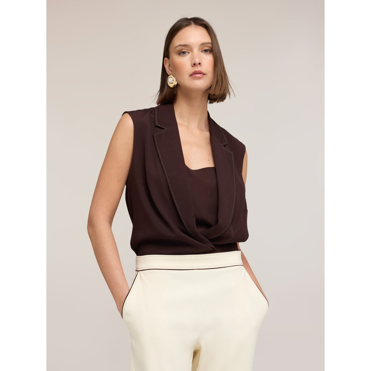 Top body avec col The Tailoring Lab marron, MOTIVI