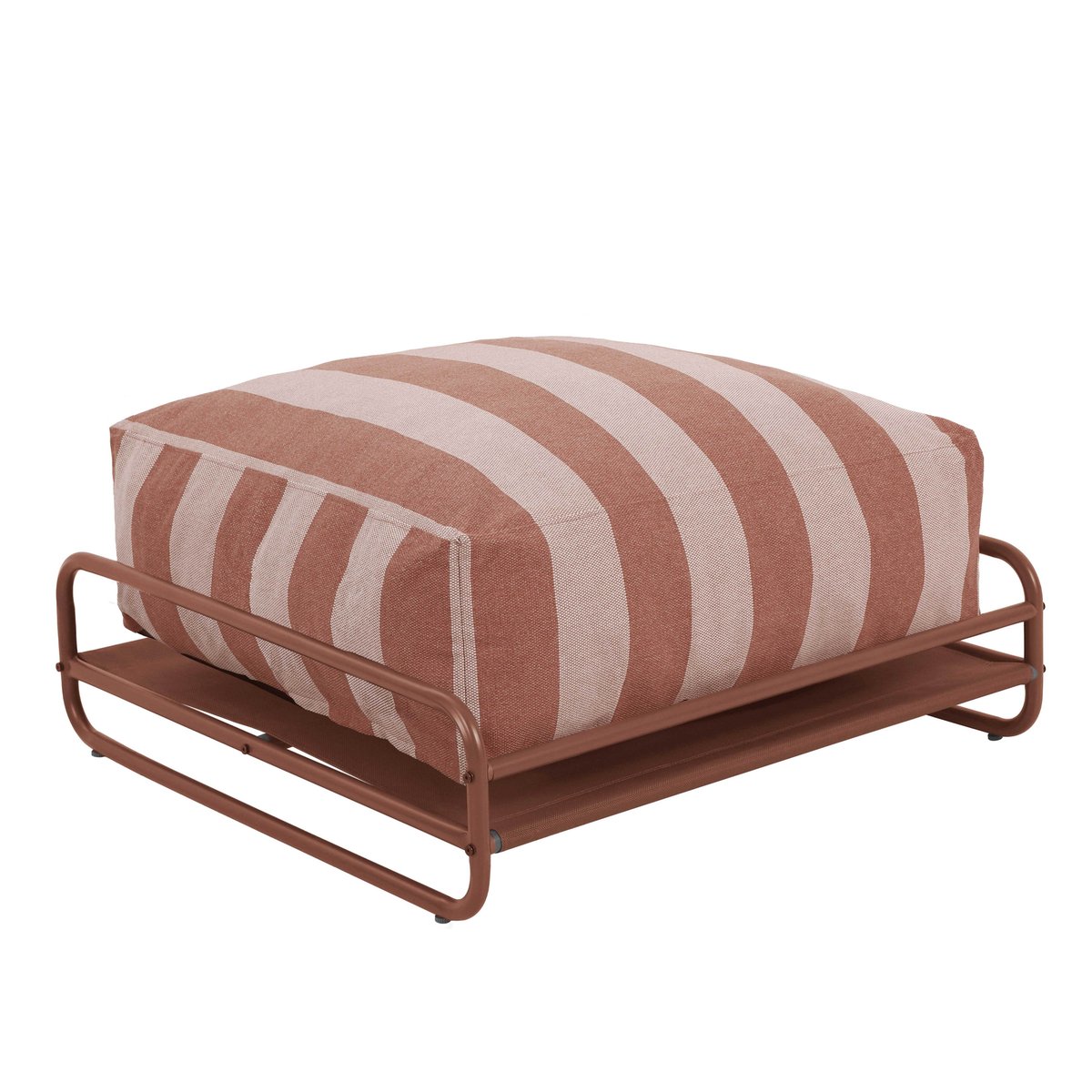 Pouf rayé pour salon de jardin modulable avec structure, MIXI terracotta, OVIALA