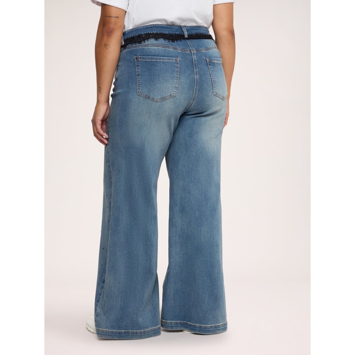 Jean Wide Leg avec dentelle et charm. bleu, FIORELLA RUBINO