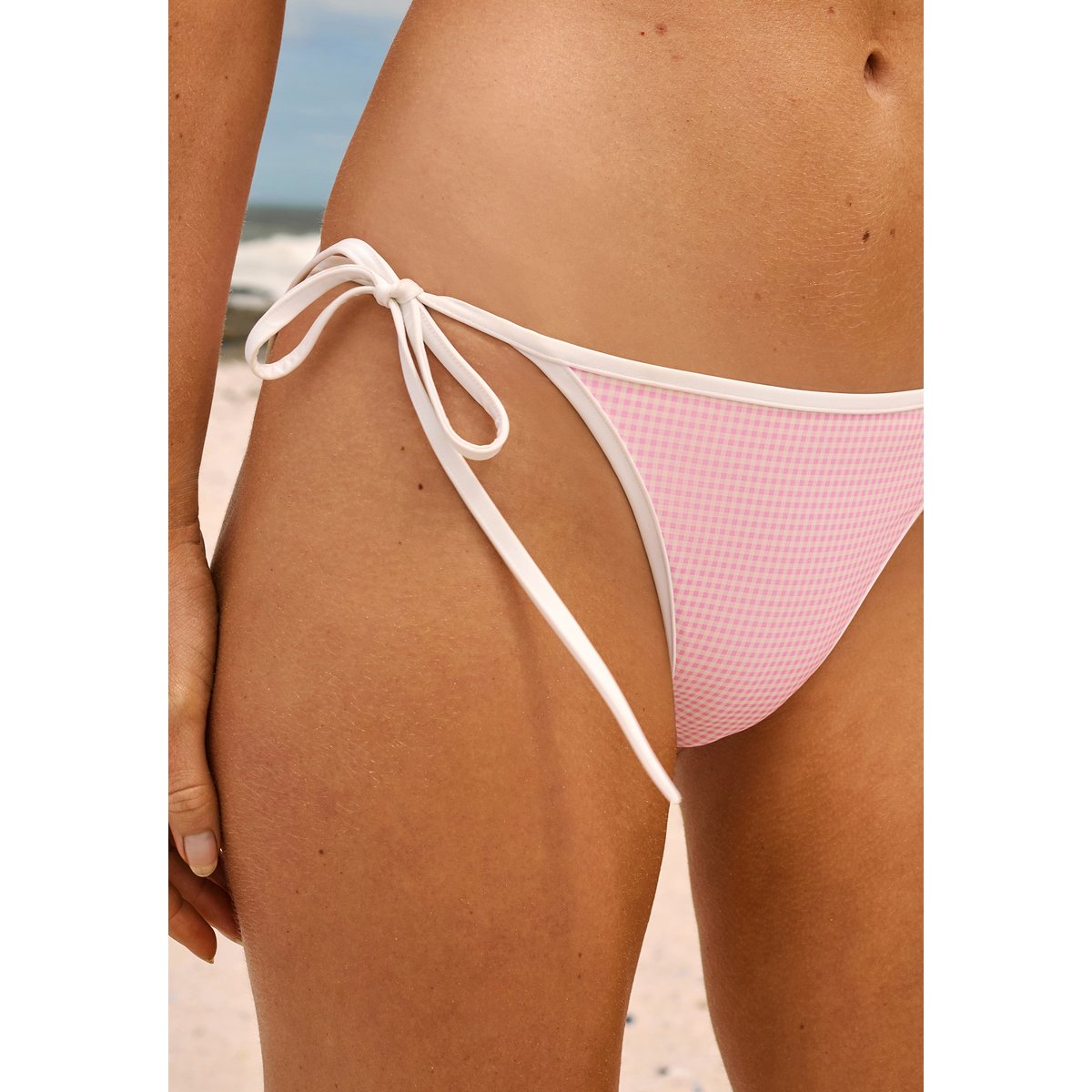 Bas de maillot de bain à imprimé vichy à nouer SICILIA rose, ETAM