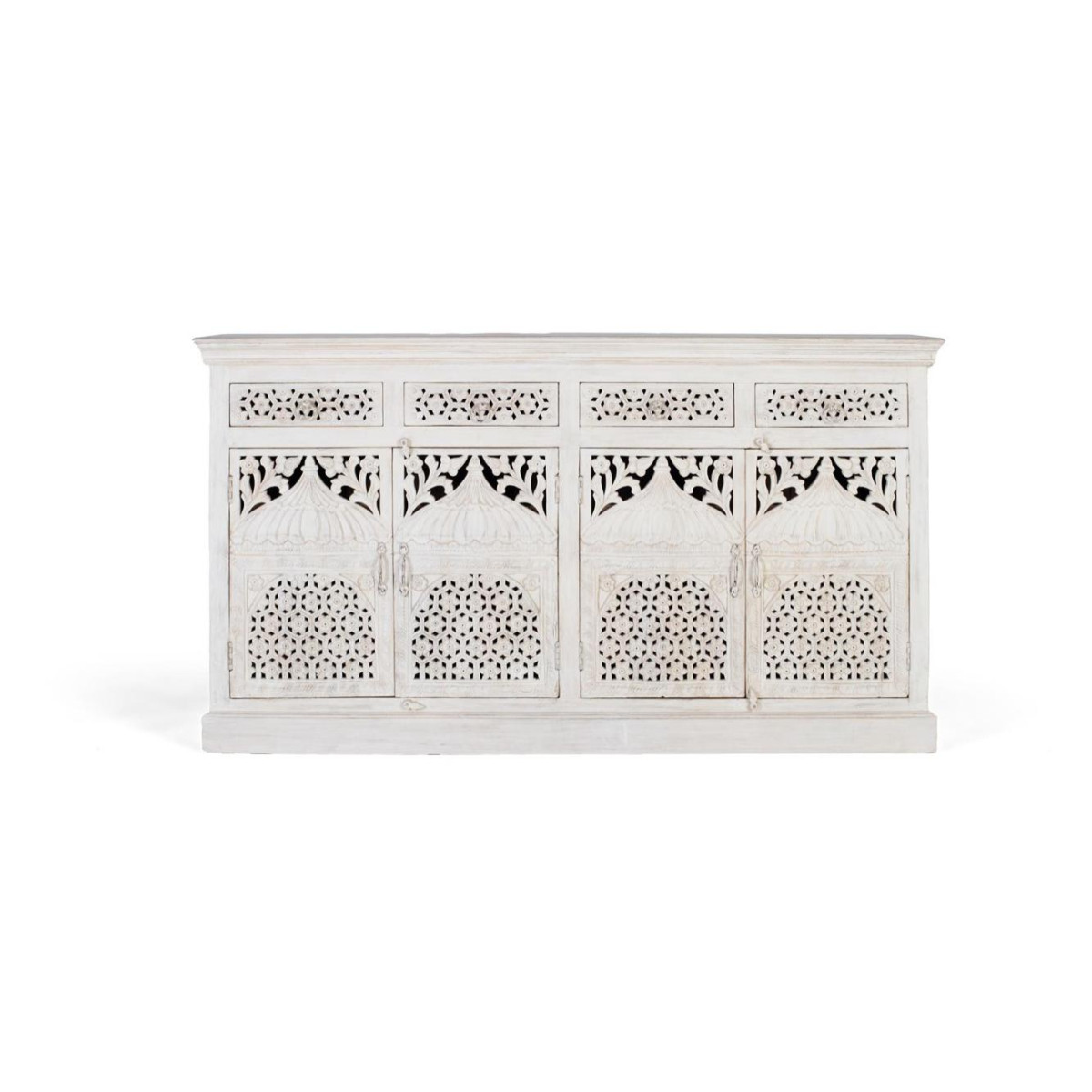 Bahut 4 tiroirs 4 portes Bois Blanc blanc, DECORATION D’AUTREFOIS