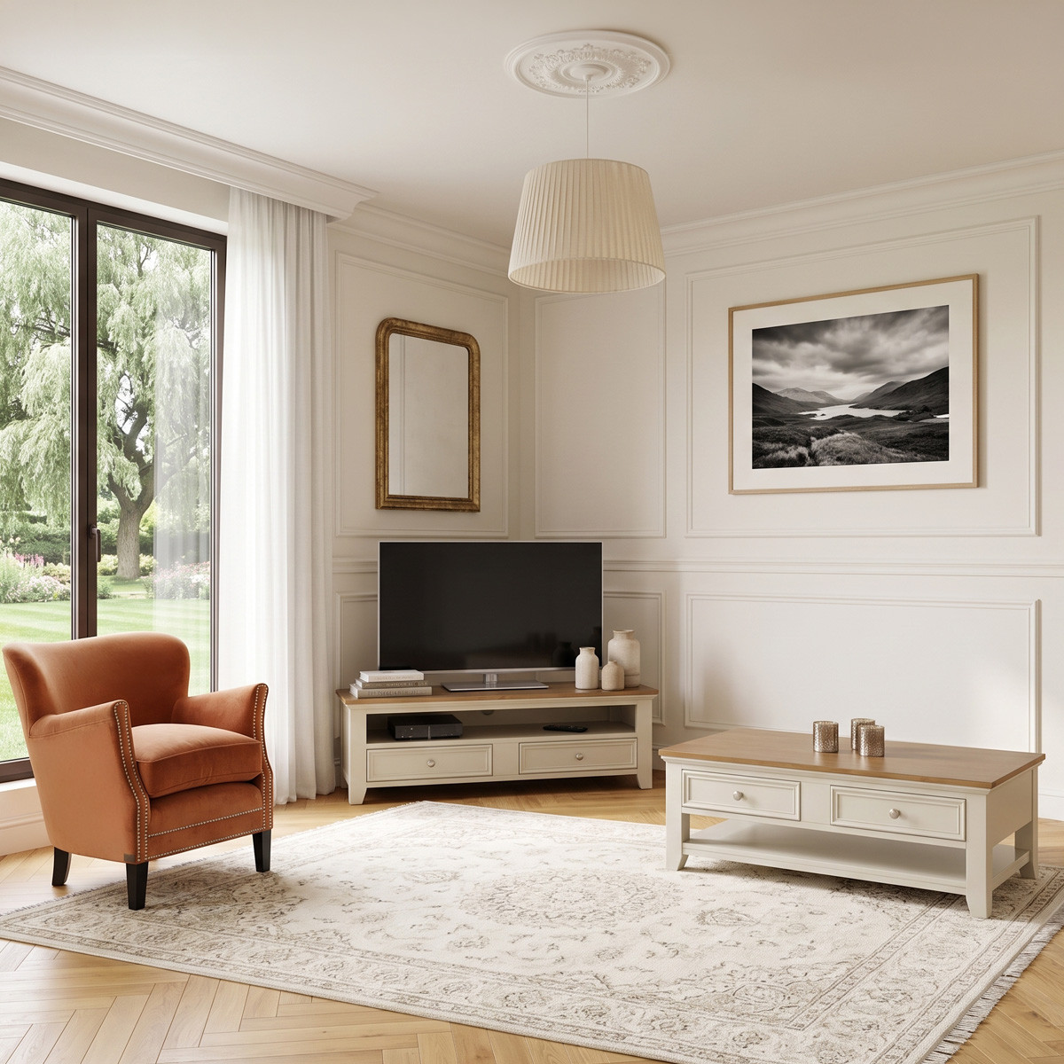 Table basse rectangulaire style contemporain, double plateau, 4 tiroirs ARCHER blanc, ROBIN DES BOIS