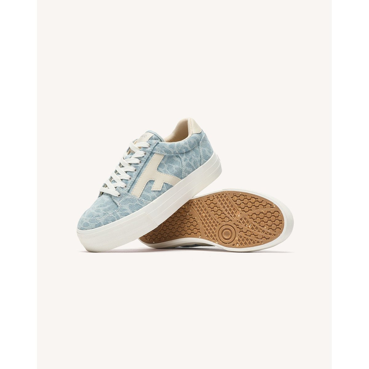 Tennis basses tissu WALNUT PLATFORM bleu clair et crème, FAGUO