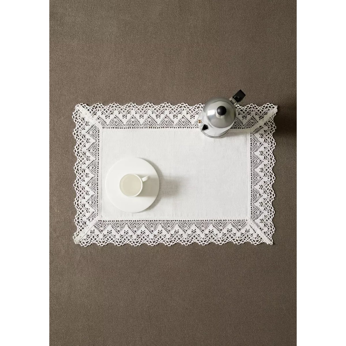 Set de table en lin jacquard floral avec dentelle blanc cassé, MANGO HOME