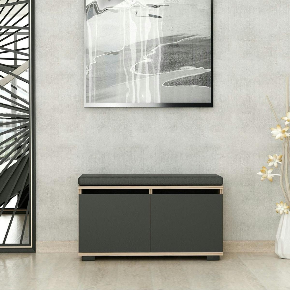Banc d'entrée 2 portes range-chaussures MARFA anthracite, PIER IMPORT
