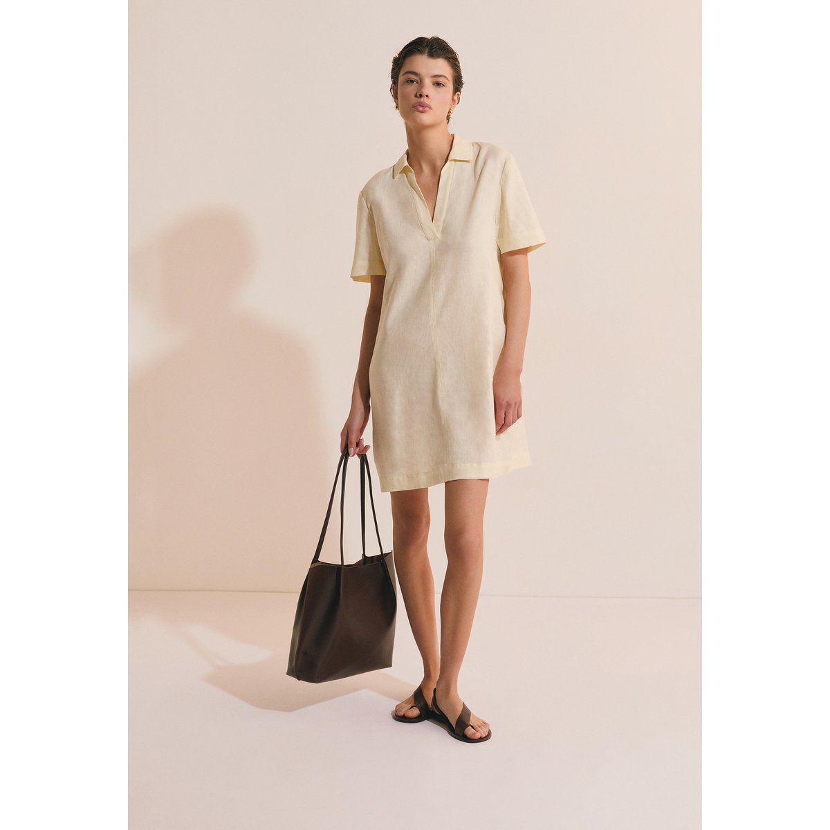 Robe courte en lin mélangé BOLIVIO jaune pale, ETAM