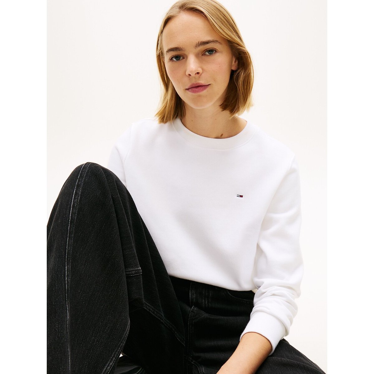 Sweat de gola redonda, mangas compridas branco, TOMMY JEANS