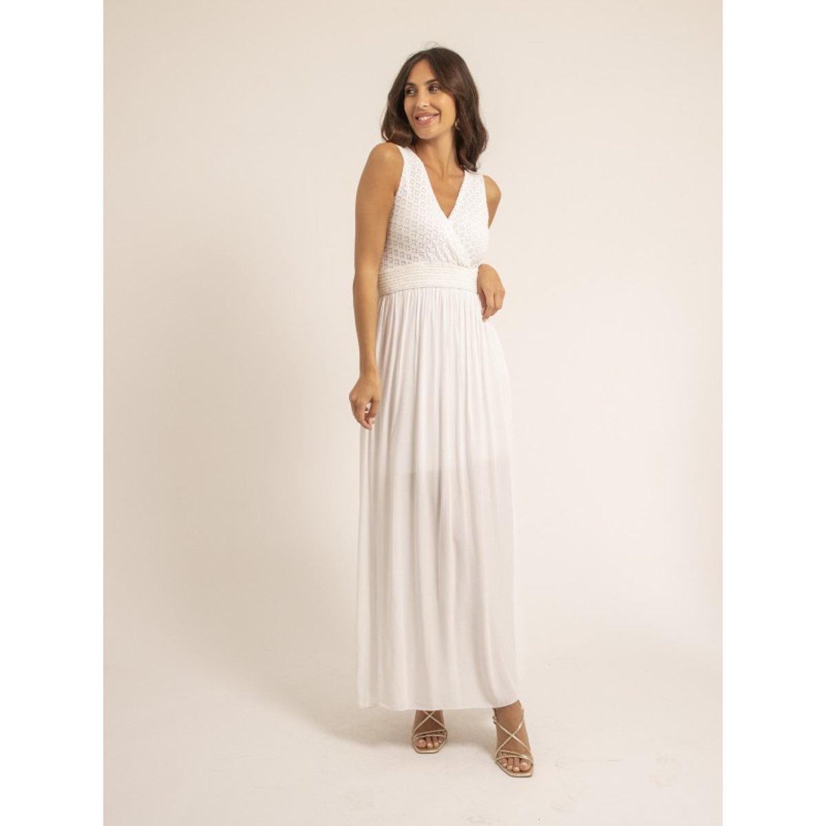 Robe Longue En Dentelle Ipalene blanc, DONA LISA