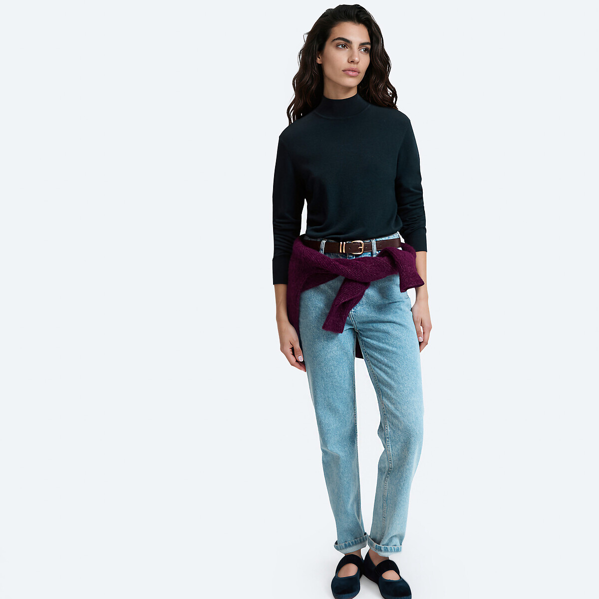 Fine Knit High Neck Jumper navy blue, LA REDOUTE COLLECTIONS