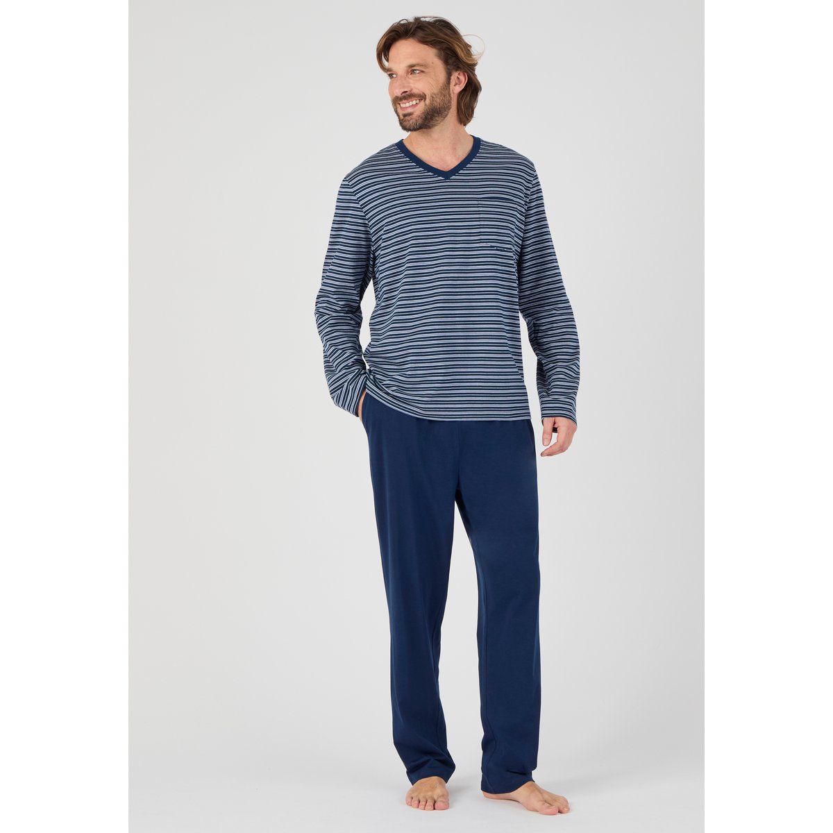 Pyjama en maille jersey bleu marine rayé, DAMART