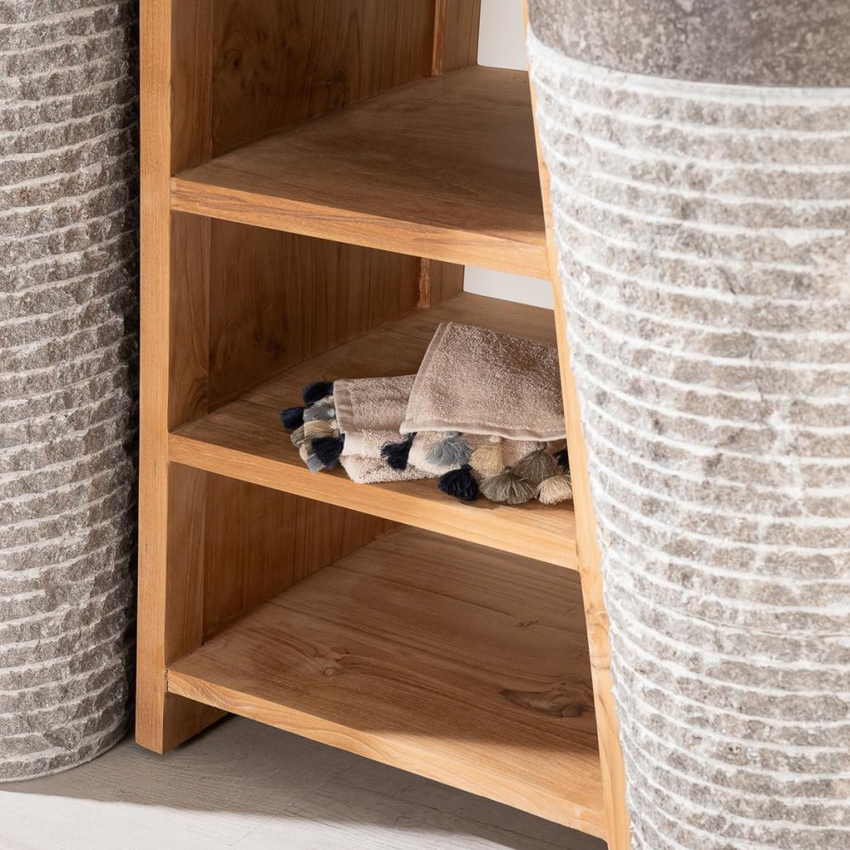 Meuble + vasques double en teck rectangle 180cm FLORENCE gris, WANDA COLLECTION