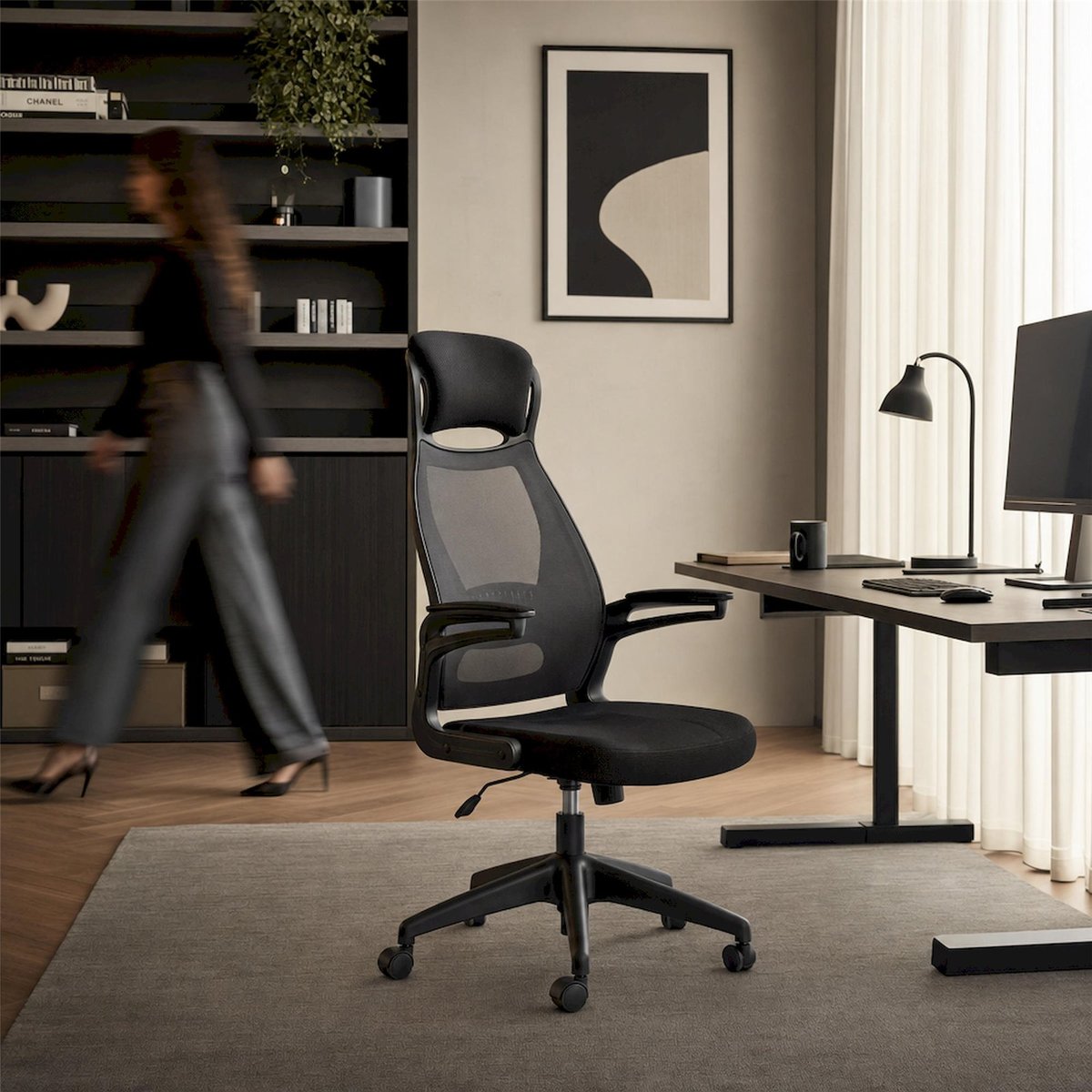 Fauteuil de bureau à dossier respirant noir et gris, RECOLLECTION