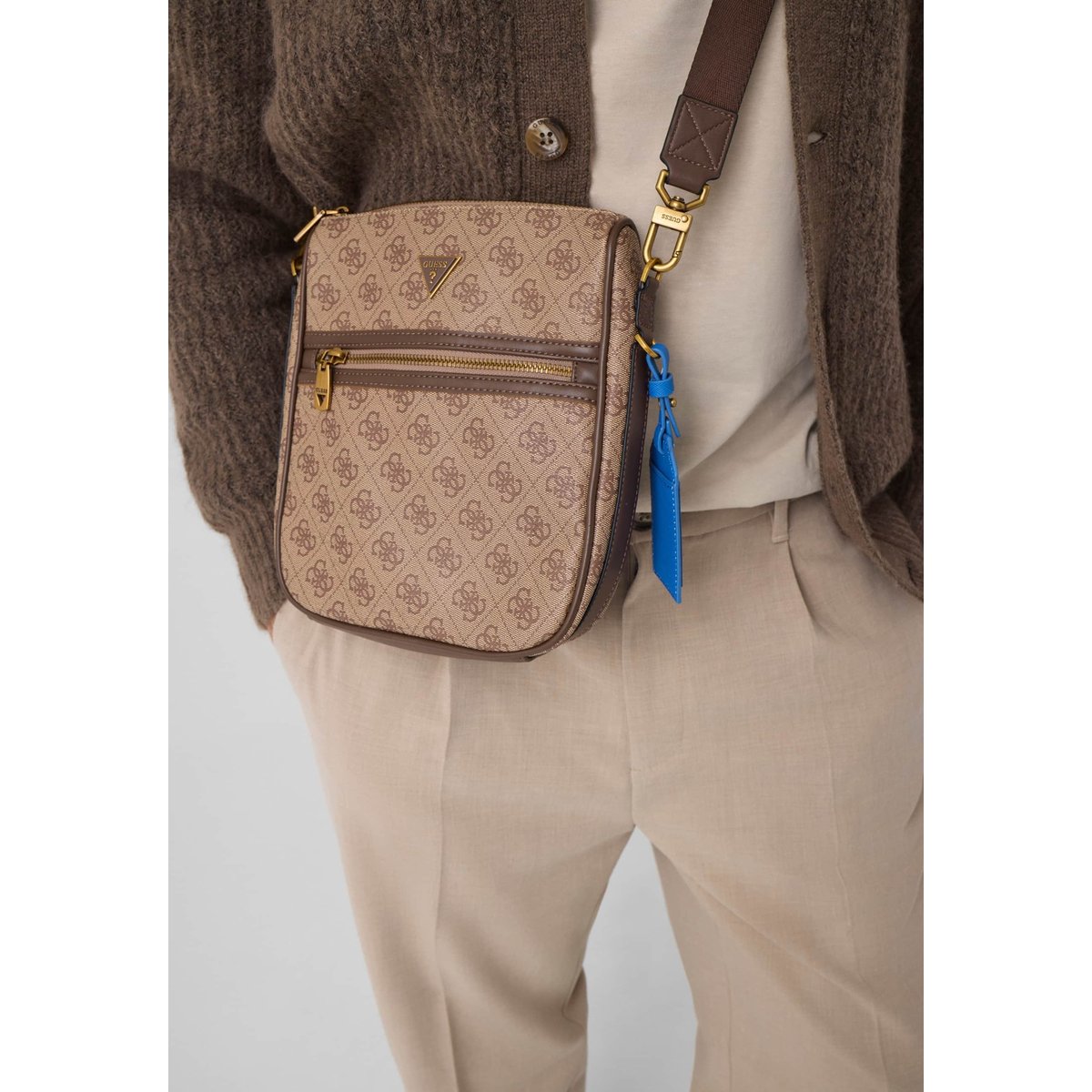 Mini Sac À Bandoulière Milano Logo 4G beige, GUESS