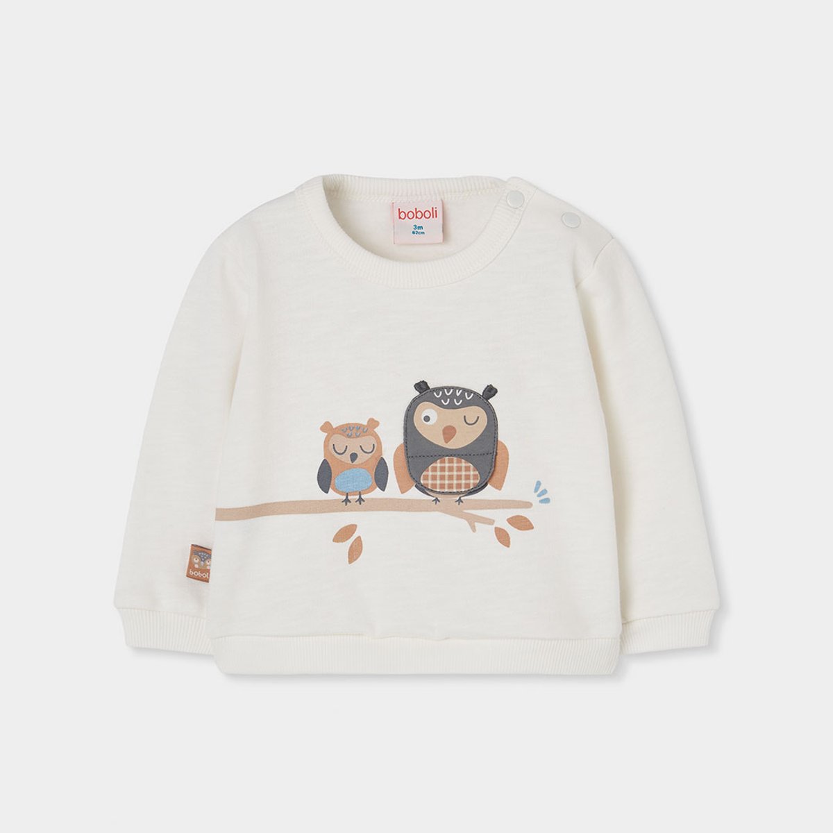 Sweat-shirt molleton bébé imprimé hiboux blanc, BOBOLI