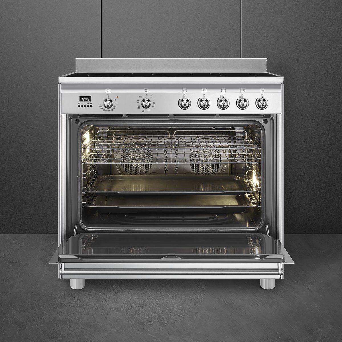 Piano de cuisson vitrocéramique 5 feux 90 cm inox satiné, SMEG