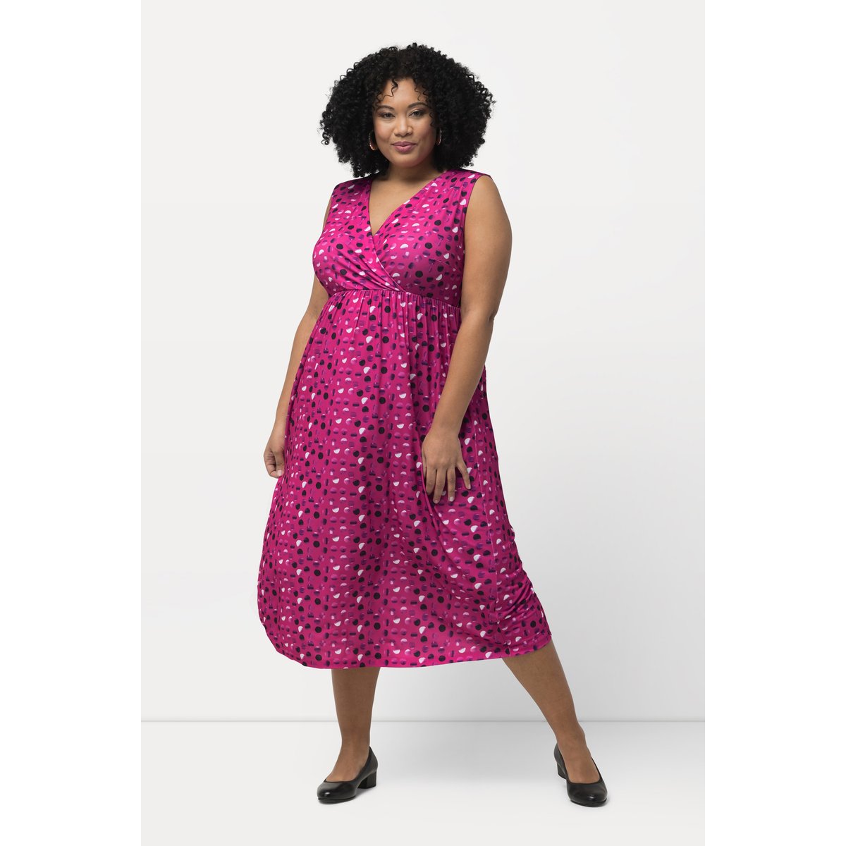 Robe trapèze en jersey à pois rose vif fuchsia, ULLA POPKEN