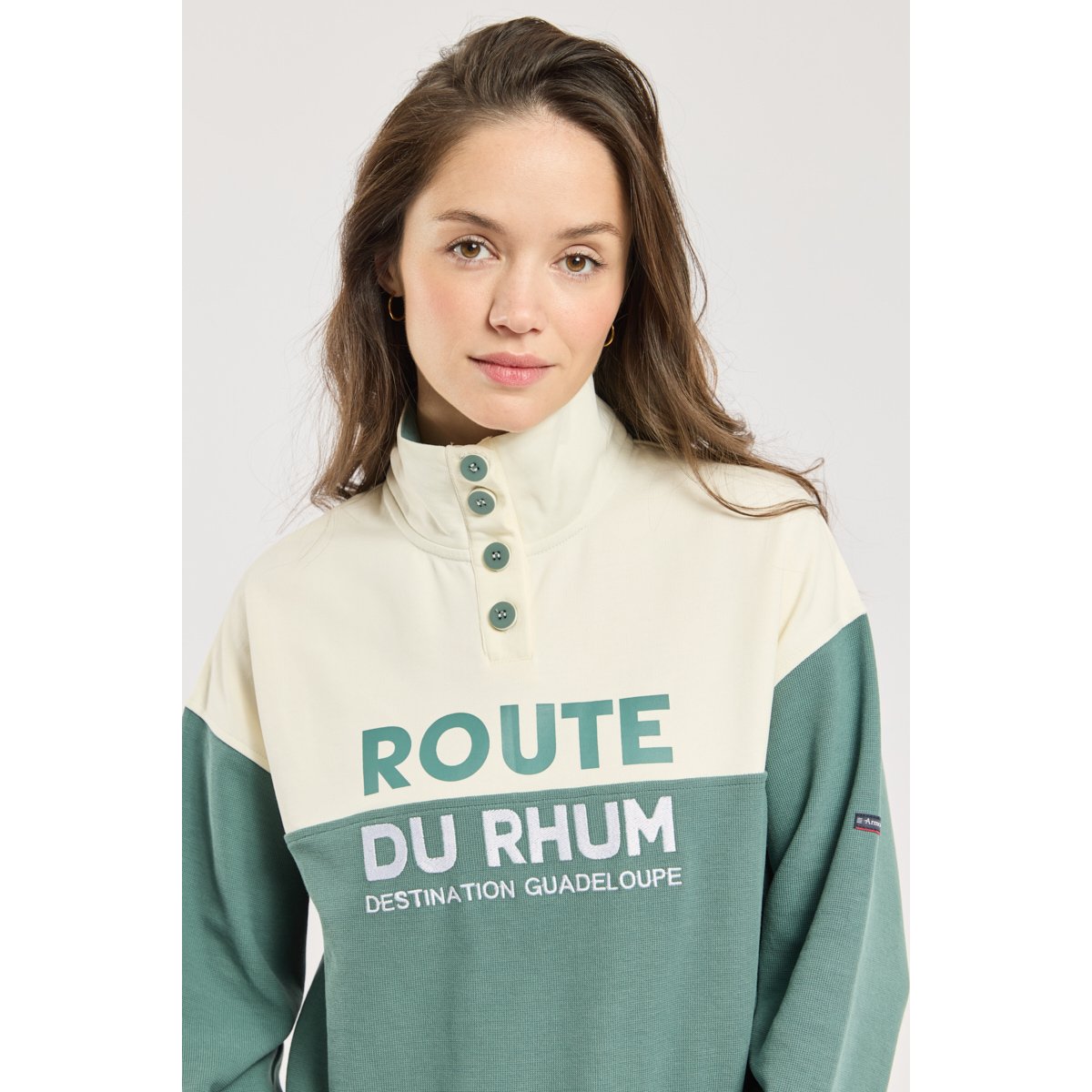 Sweat col camionneur - coton silver pine / blanc, ARMOR-LUX