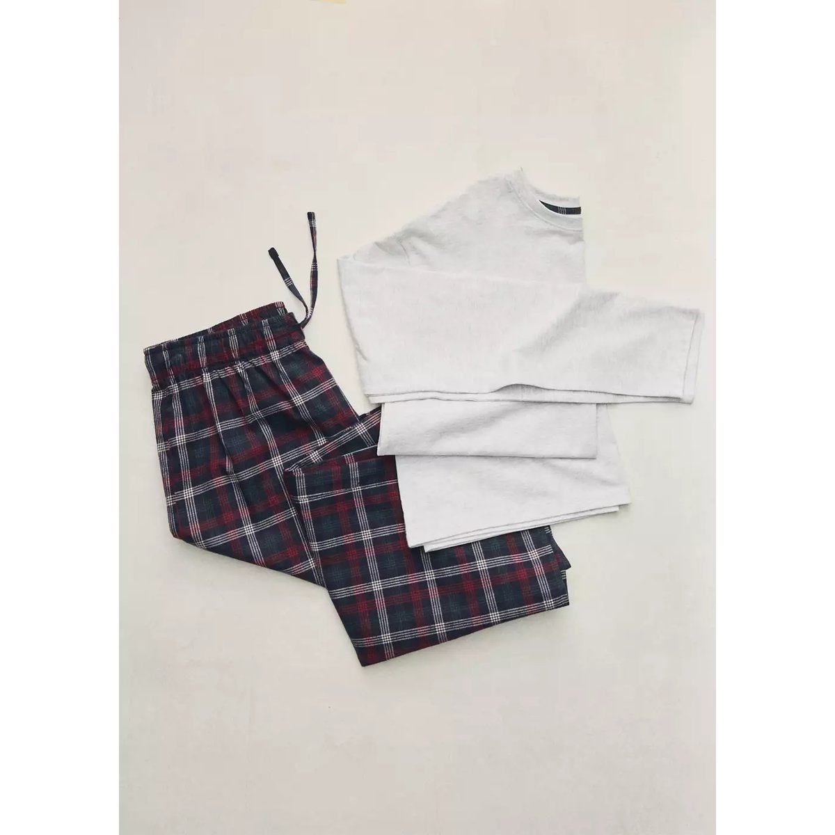 Pyjama complet à carreaux gris, MANGO TEEN