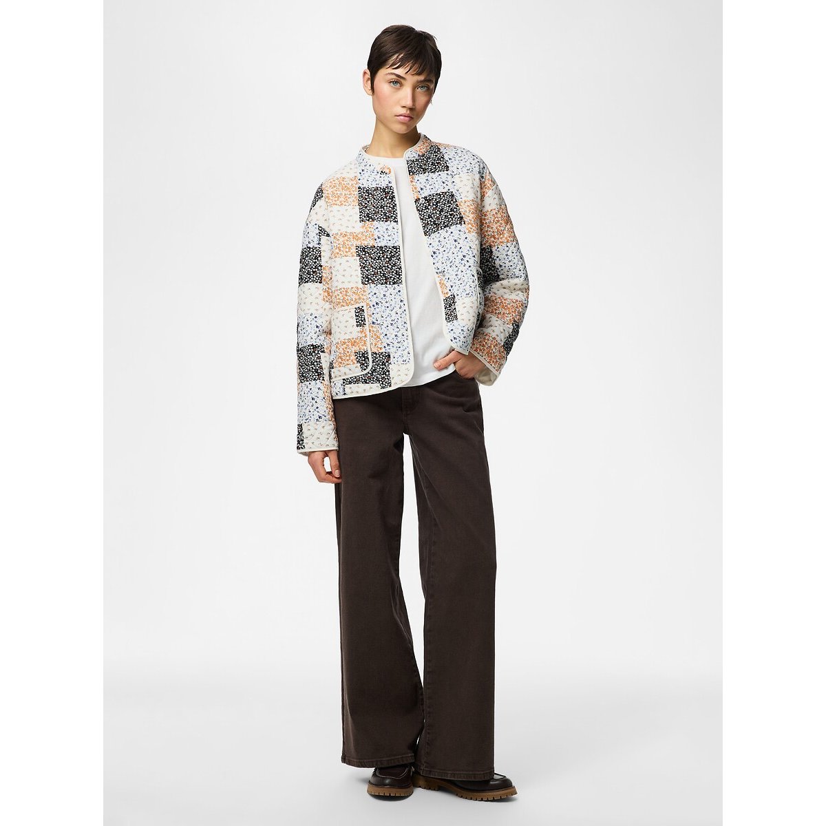 Patchwork Quilted Jacket floral patchwork print, PIECES