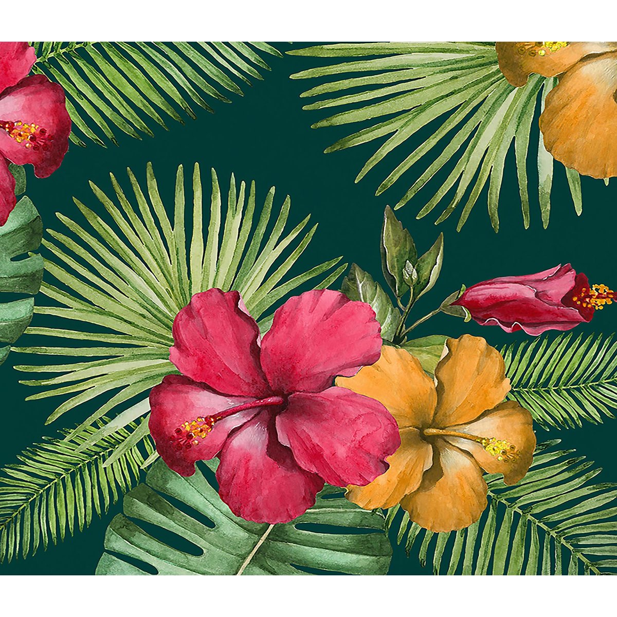 Papier peint fleurs d hibiscus intissé, HEXOA