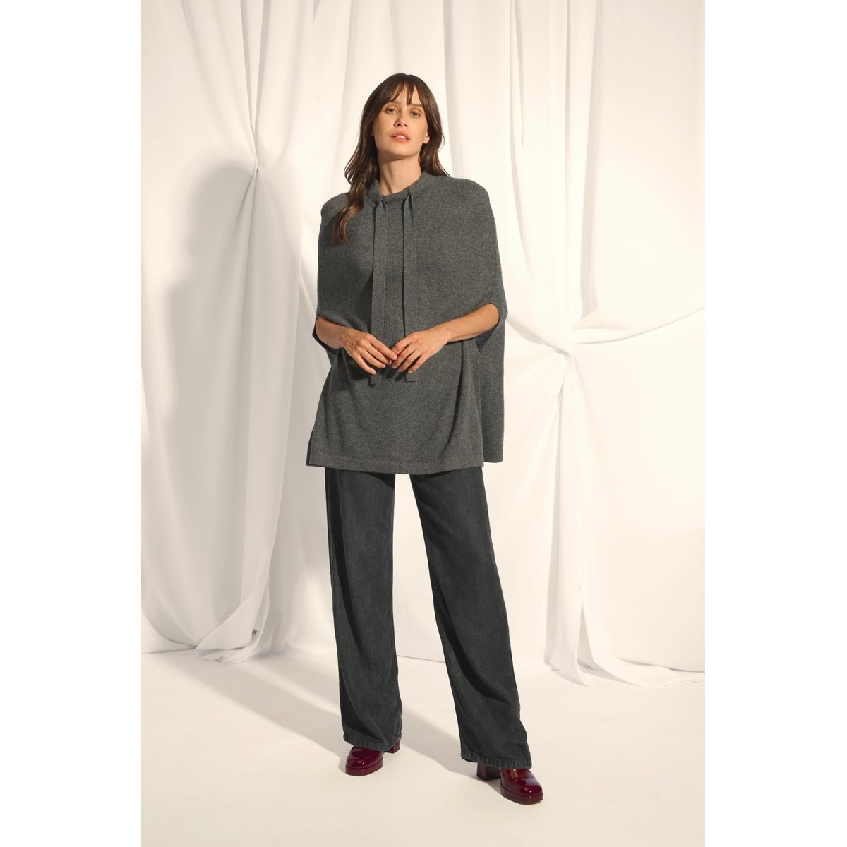Cape Col Rond Cordon Coulissant Anthracite Chiné Miamar gris anthracite chiné, JUST CASHMERE